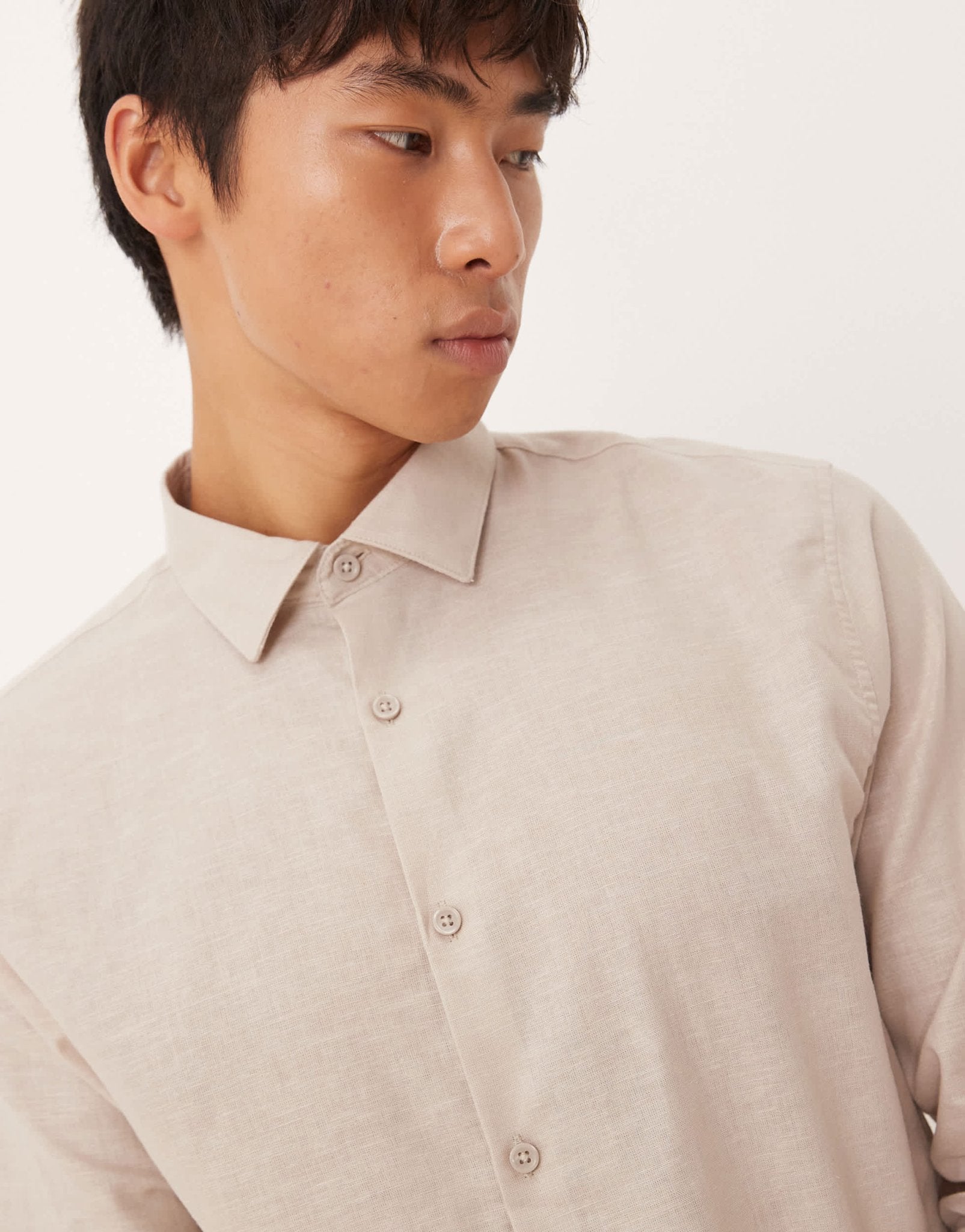 ASOS DESIGN formal linen blend regular shirt in stone - ASOS Sample Sale