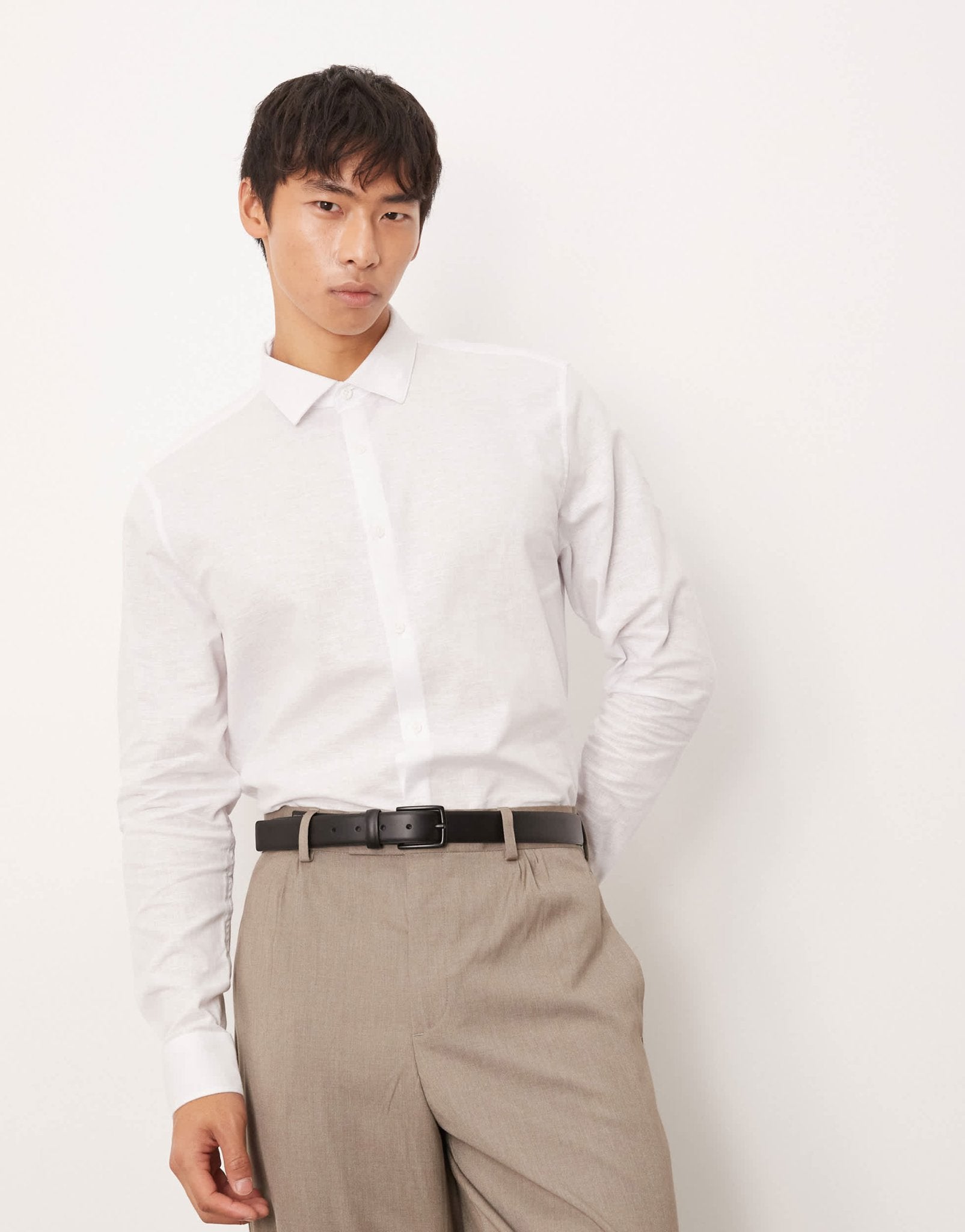ASOS DESIGN formal linen blend regular shirt in white - ASOS Sample Sale