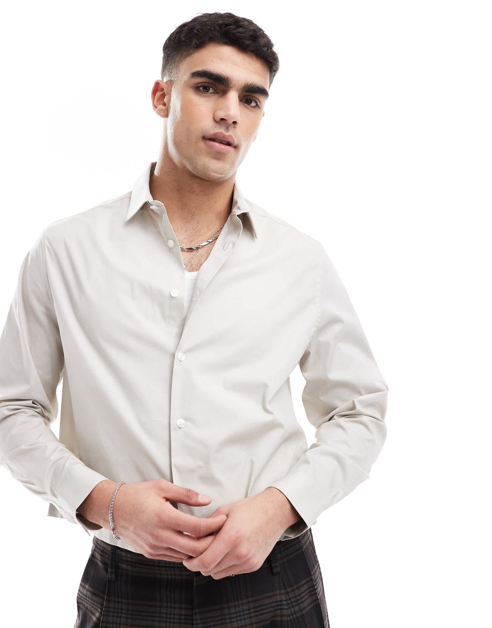 ASOS DESIGN formal poplin regular shirt in stone - ASOS Sample Sale