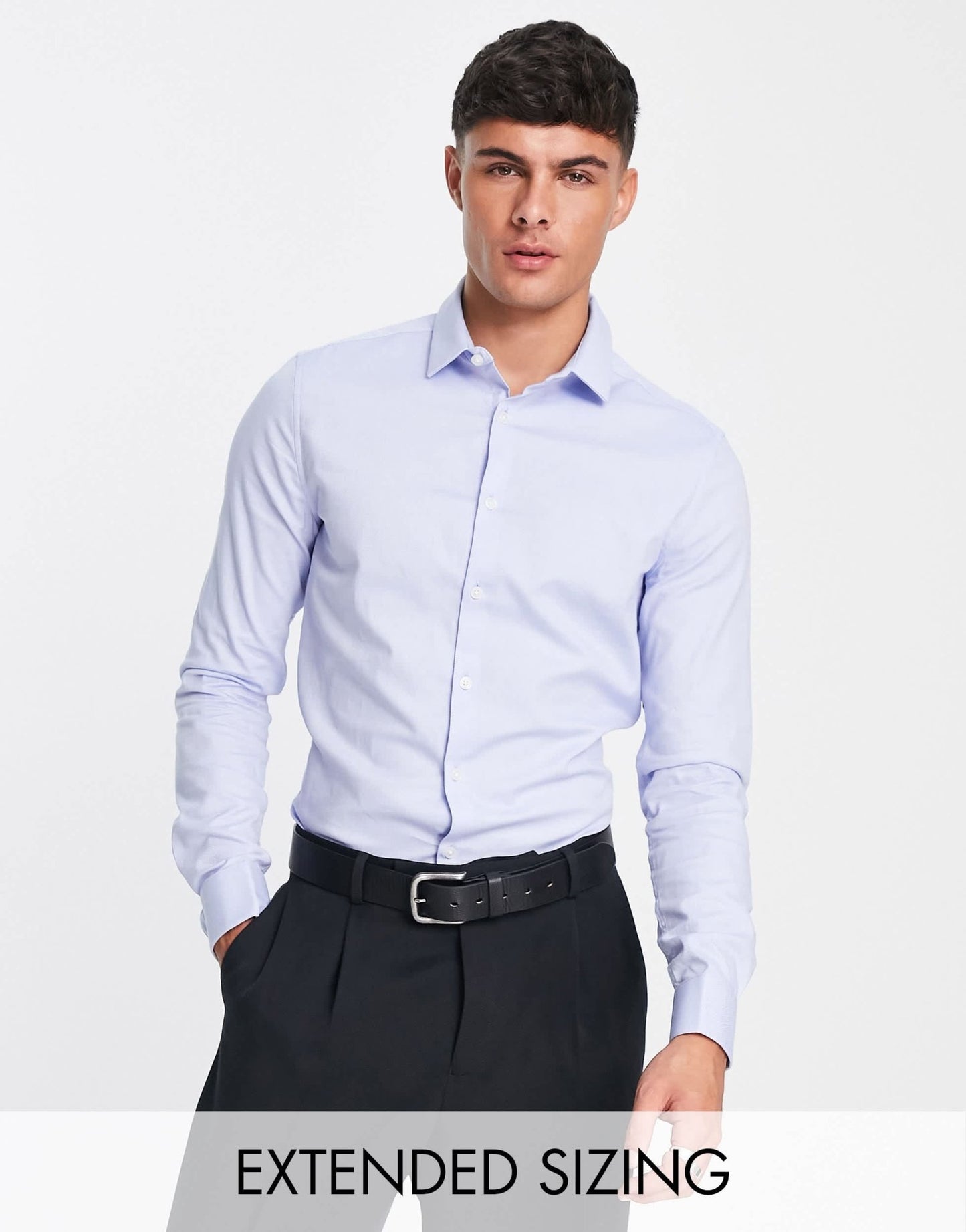 ASOS DESIGN formal skinny fit oxford shirt with double cuff in blue - ASOS Sample Sale