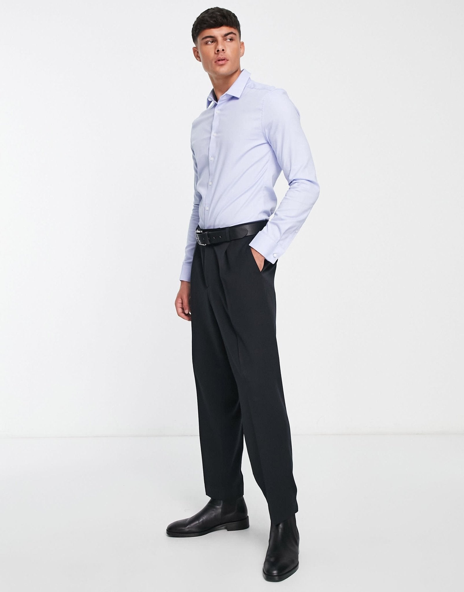 ASOS DESIGN formal skinny fit oxford shirt with double cuff in blue - ASOS Sample Sale