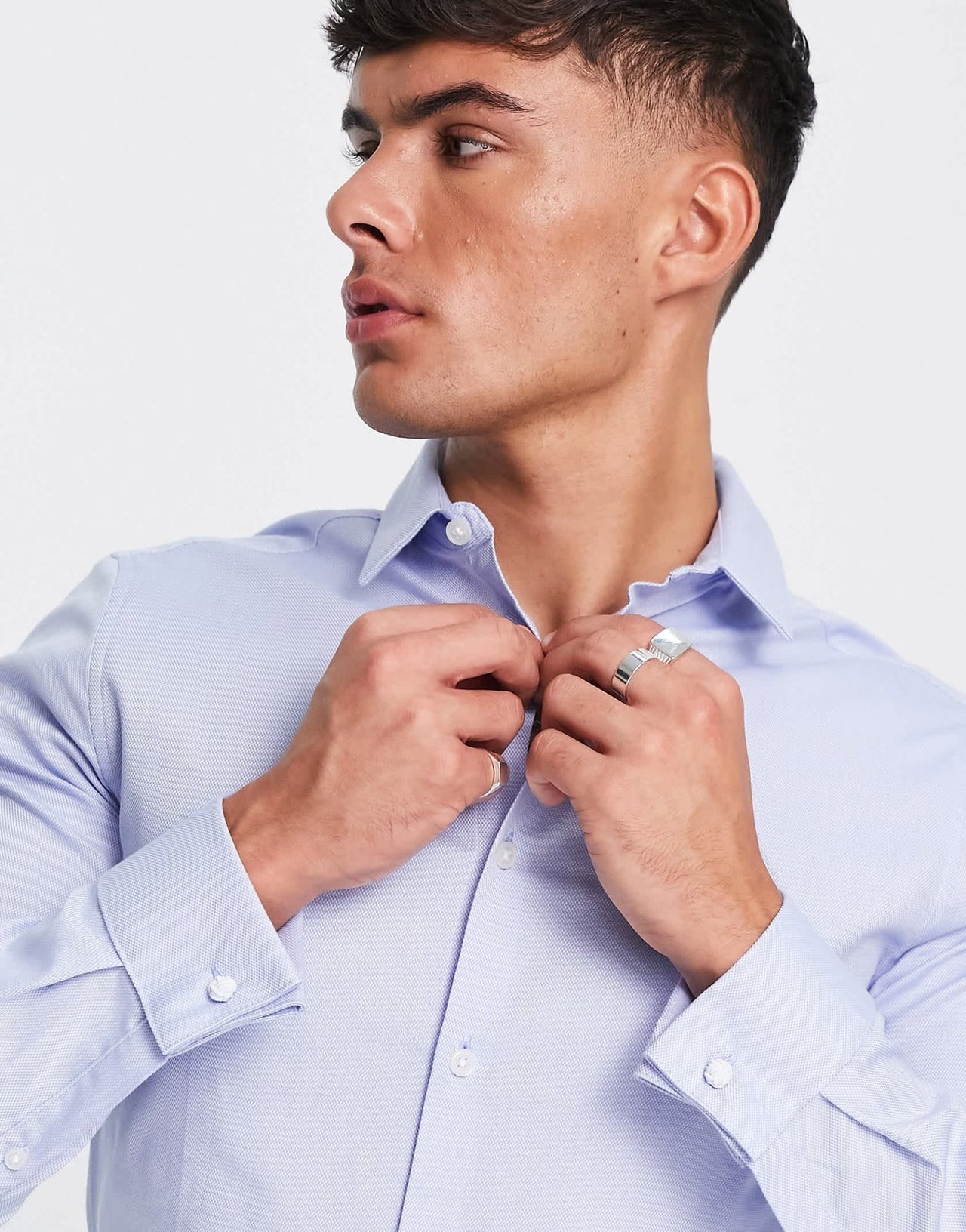 ASOS DESIGN formal skinny fit oxford shirt with double cuff in blue - ASOS Sample Sale