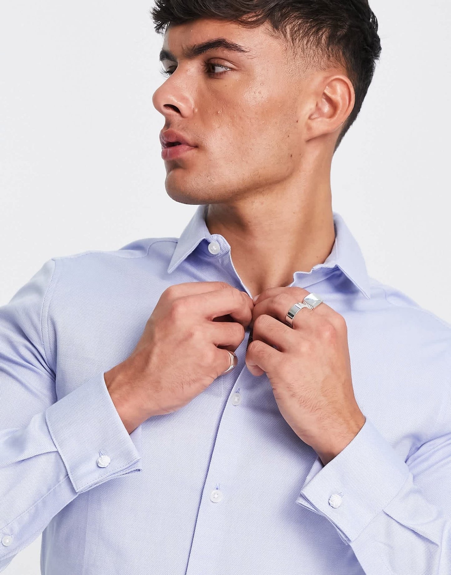 ASOS DESIGN formal skinny fit oxford shirt with double cuff in blue - ASOS Sample Sale