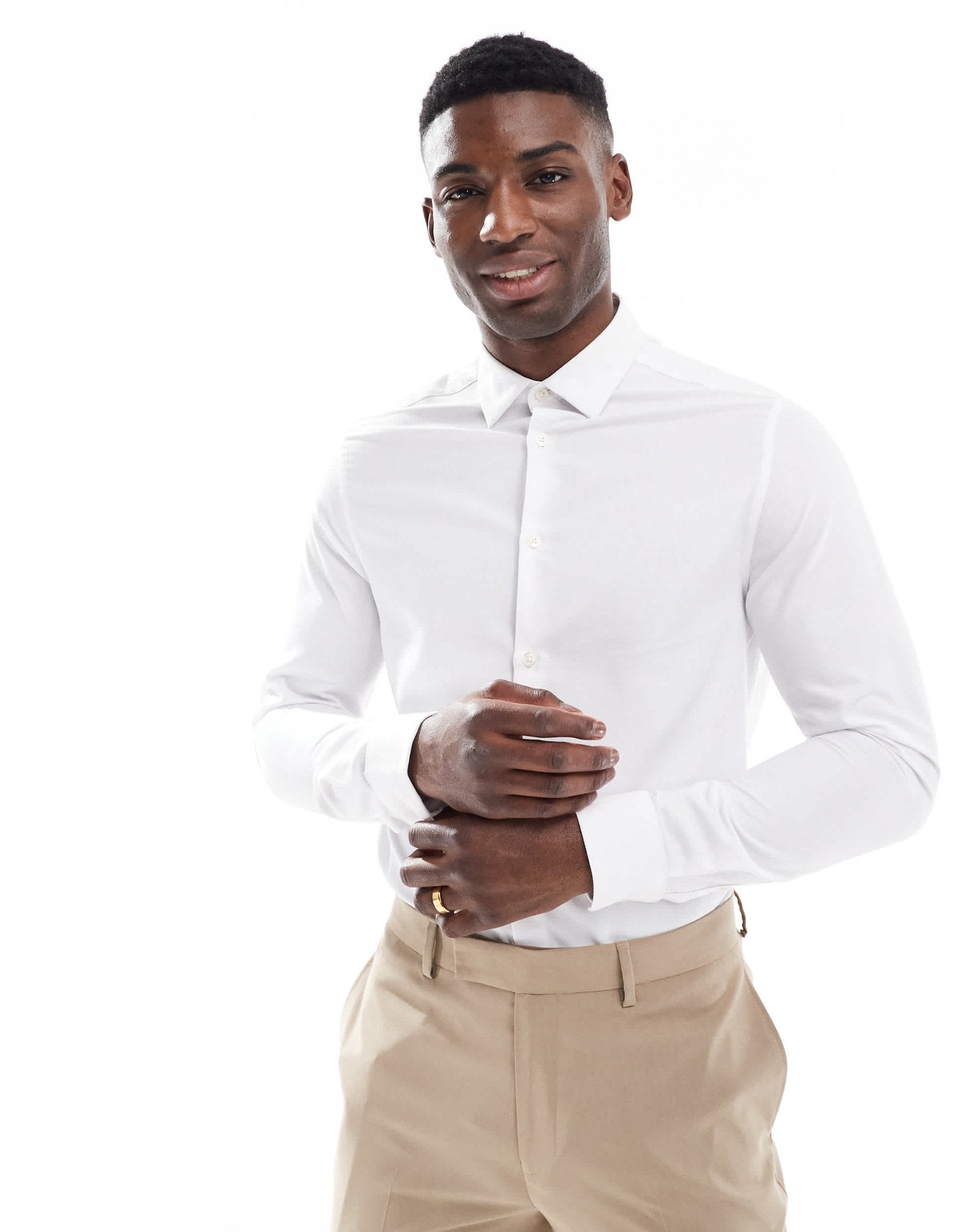 ASOS DESIGN formal textured regular shirt in white - ASOS Sample Sale