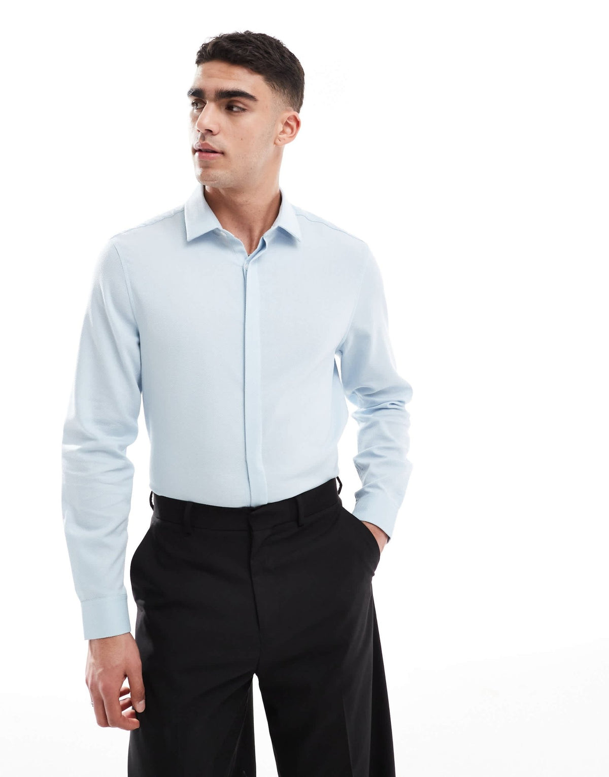 ASOS DESIGN formal textured shirt in regular fit with concealed buttons in blue - ASOS Sample Sale