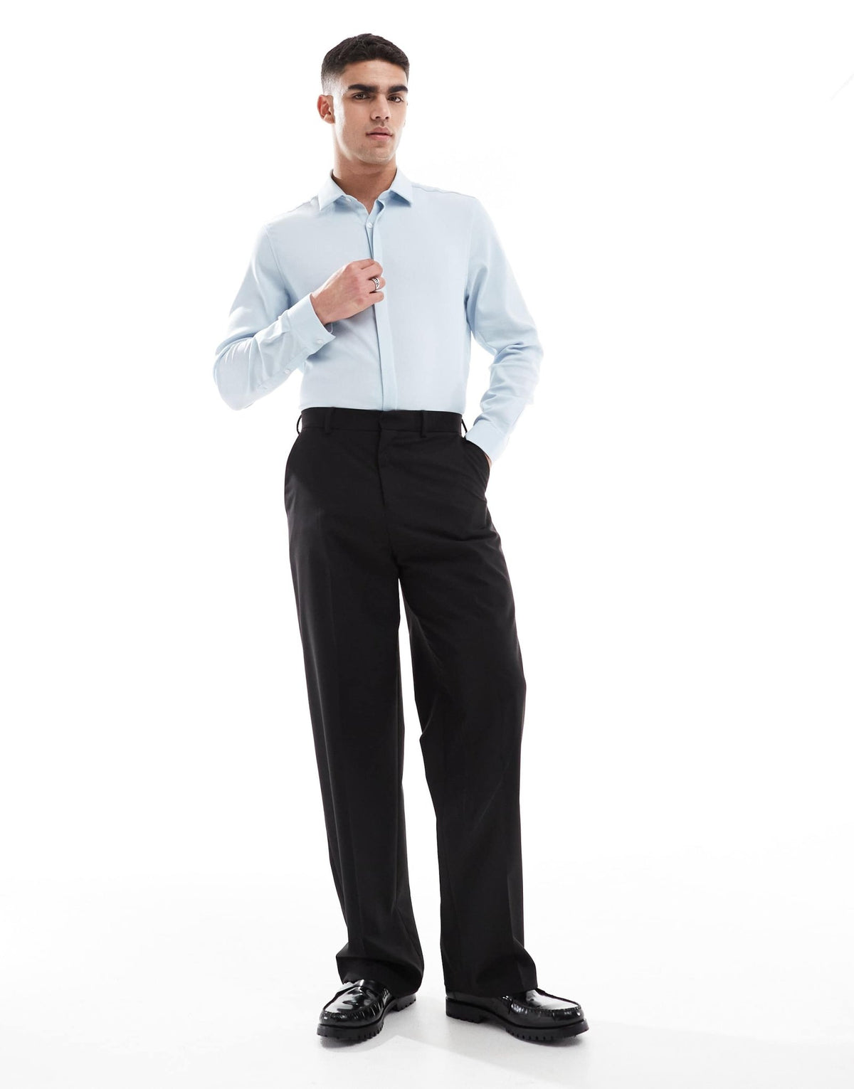 ASOS DESIGN formal textured shirt in regular fit with concealed buttons in blue - ASOS Sample Sale