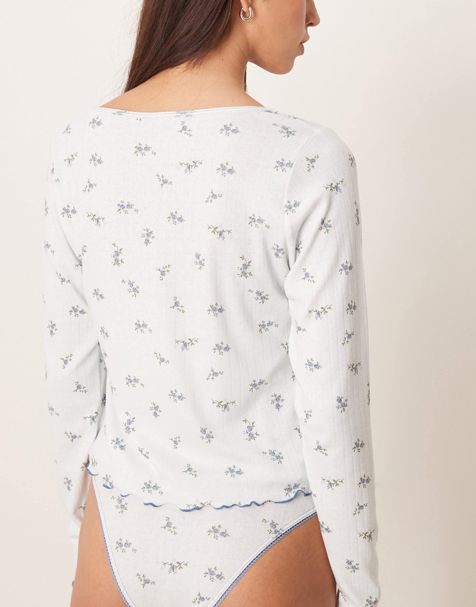 ASOS DESIGN Freya pointelle pyjama cardi in blue ditsy print - ASOS Sample Sale