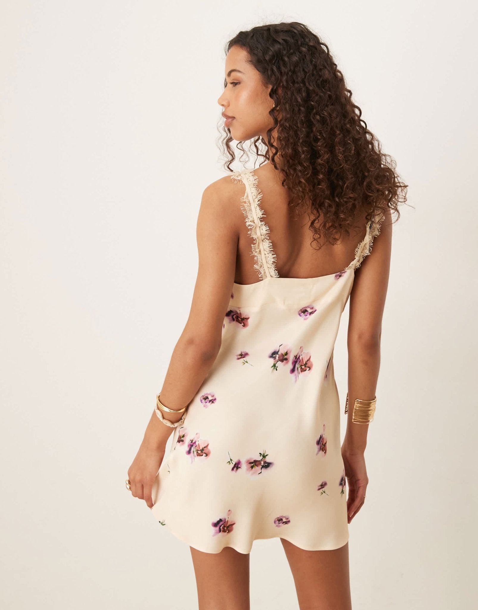 ASOS DESIGN frill detail cami satin slip mini dress in ditsy floral - ASOS Sample Sale