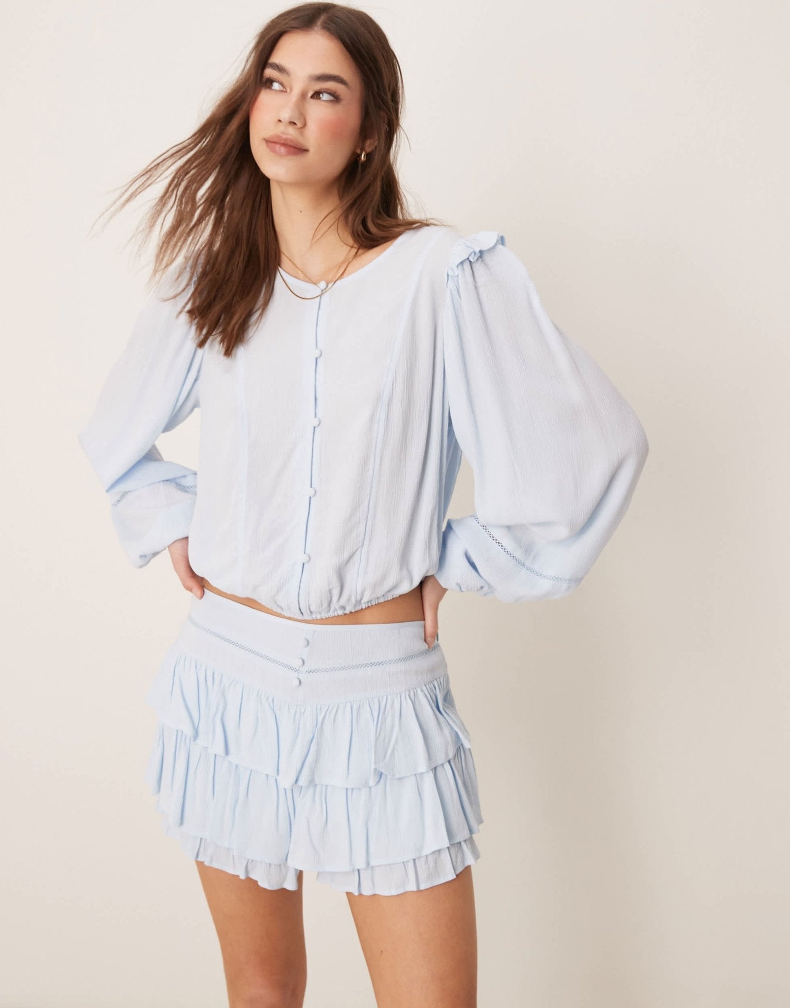 ASOS DESIGN frill detail top co-ord in light blue - ASOS Sample Sale