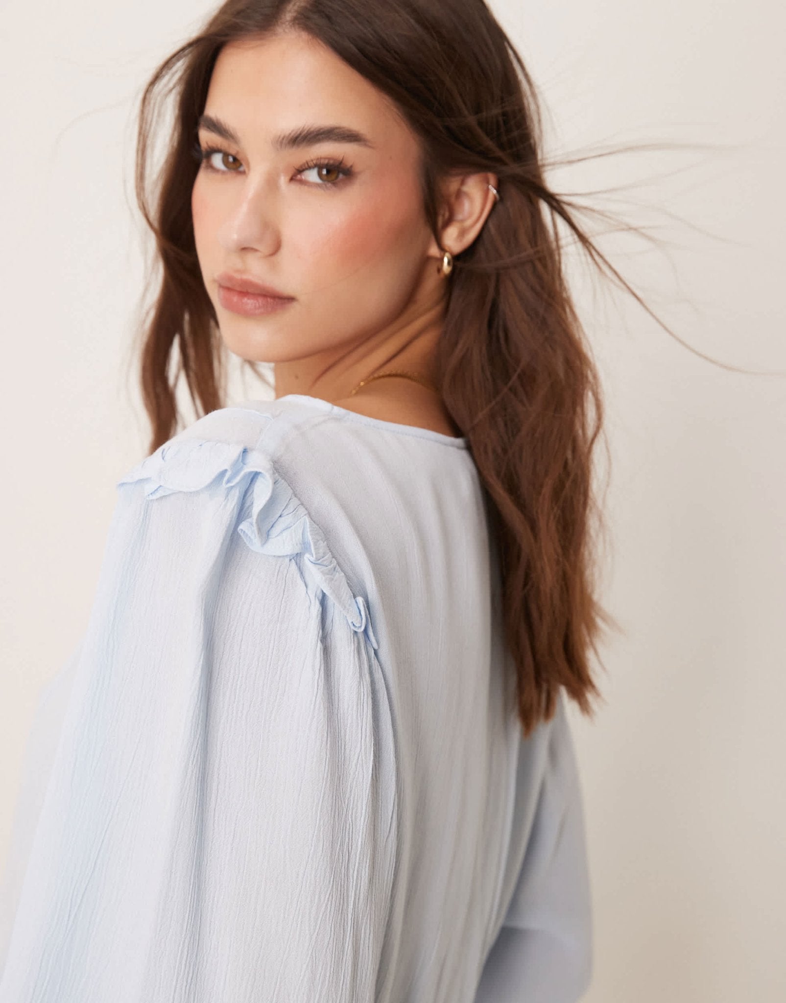 ASOS DESIGN frill detail top co-ord in light blue - ASOS Sample Sale