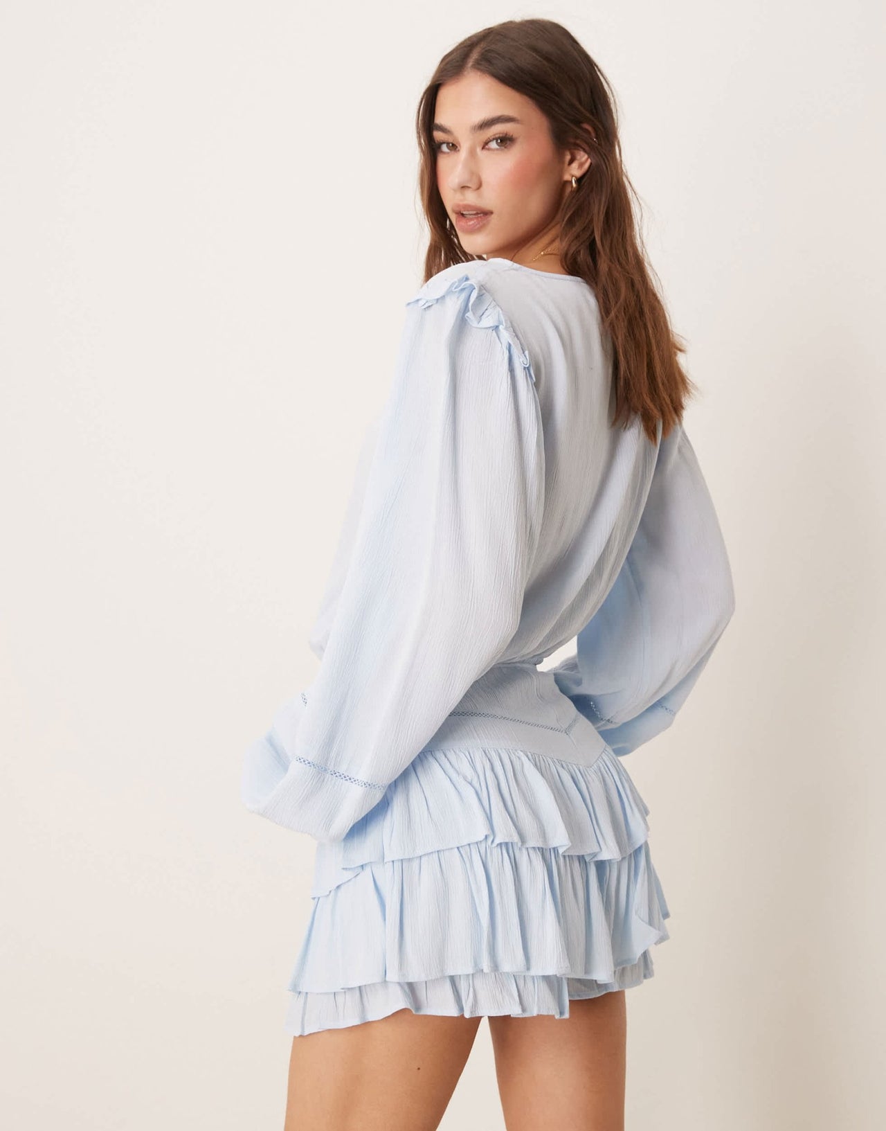ASOS DESIGN frill detail top co-ord in light blue - ASOS Sample Sale