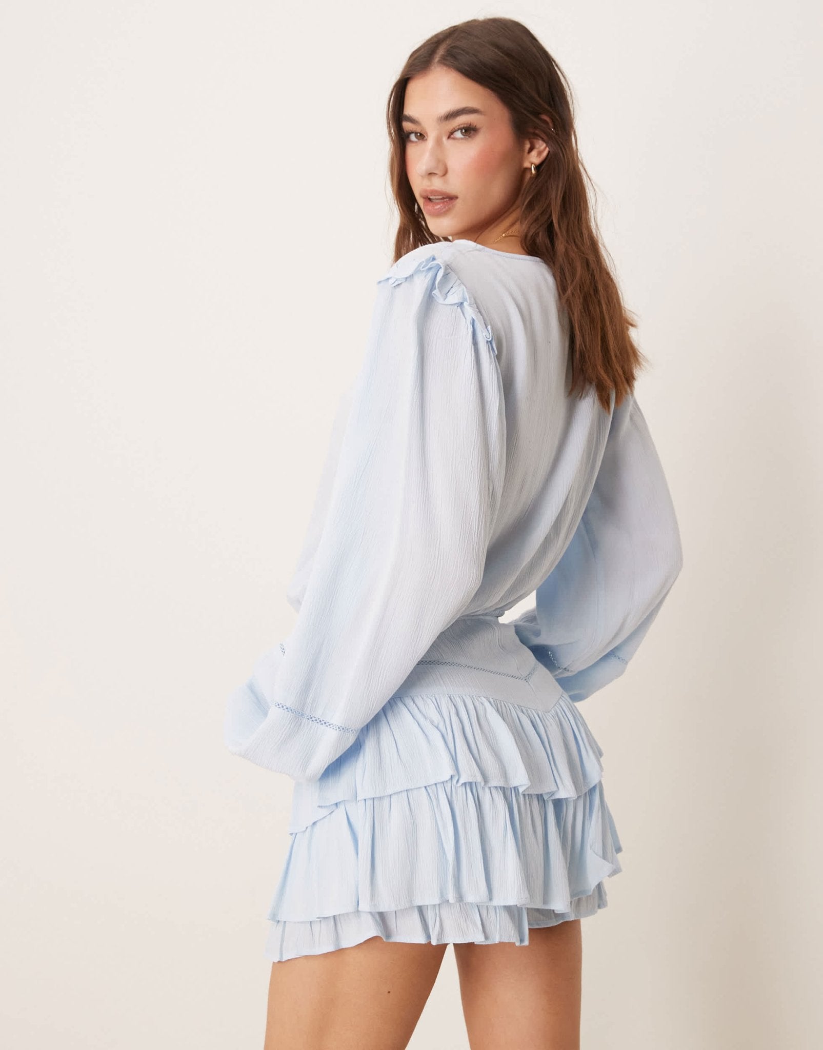 ASOS DESIGN frill detail top co-ord in light blue - ASOS Sample Sale
