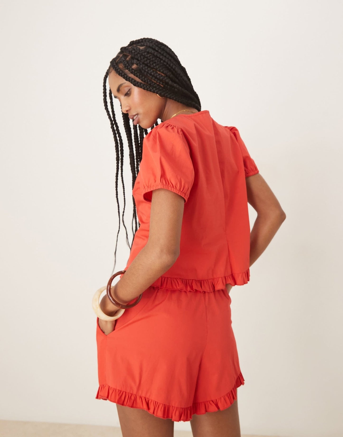ASOS DESIGN frill detail top co-ord in red - ASOS Sample Sale