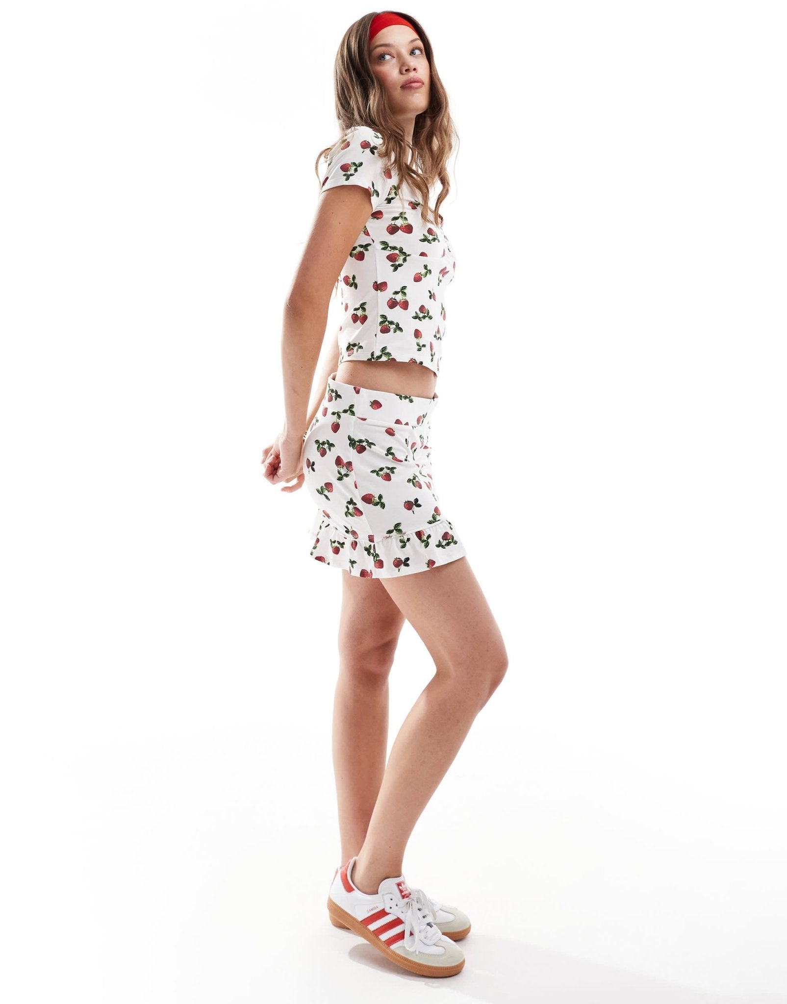 ASOS DESIGN frill hem mini skirt co - ord in strawberry print - ASOS Sample Sale