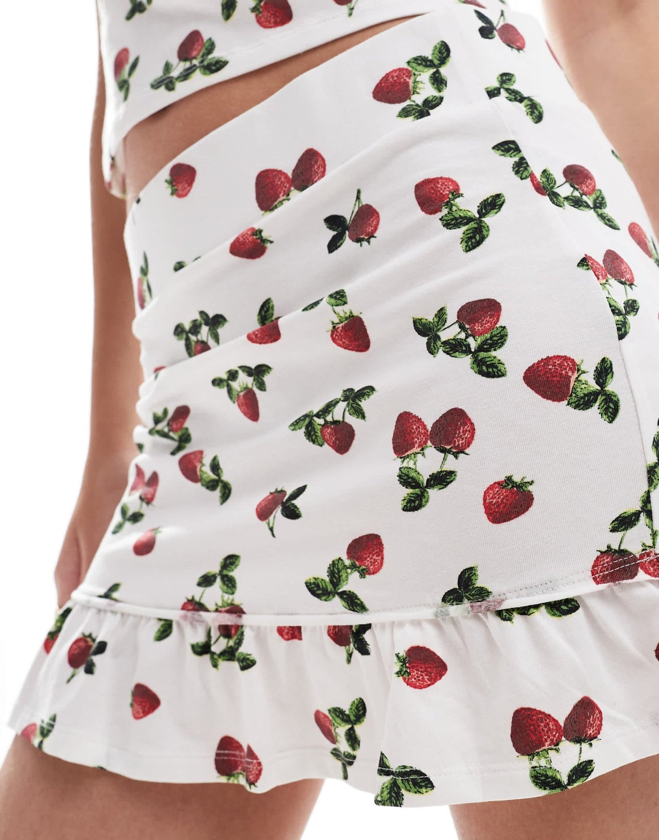 ASOS DESIGN frill hem mini skirt co - ord in strawberry print - ASOS Sample Sale