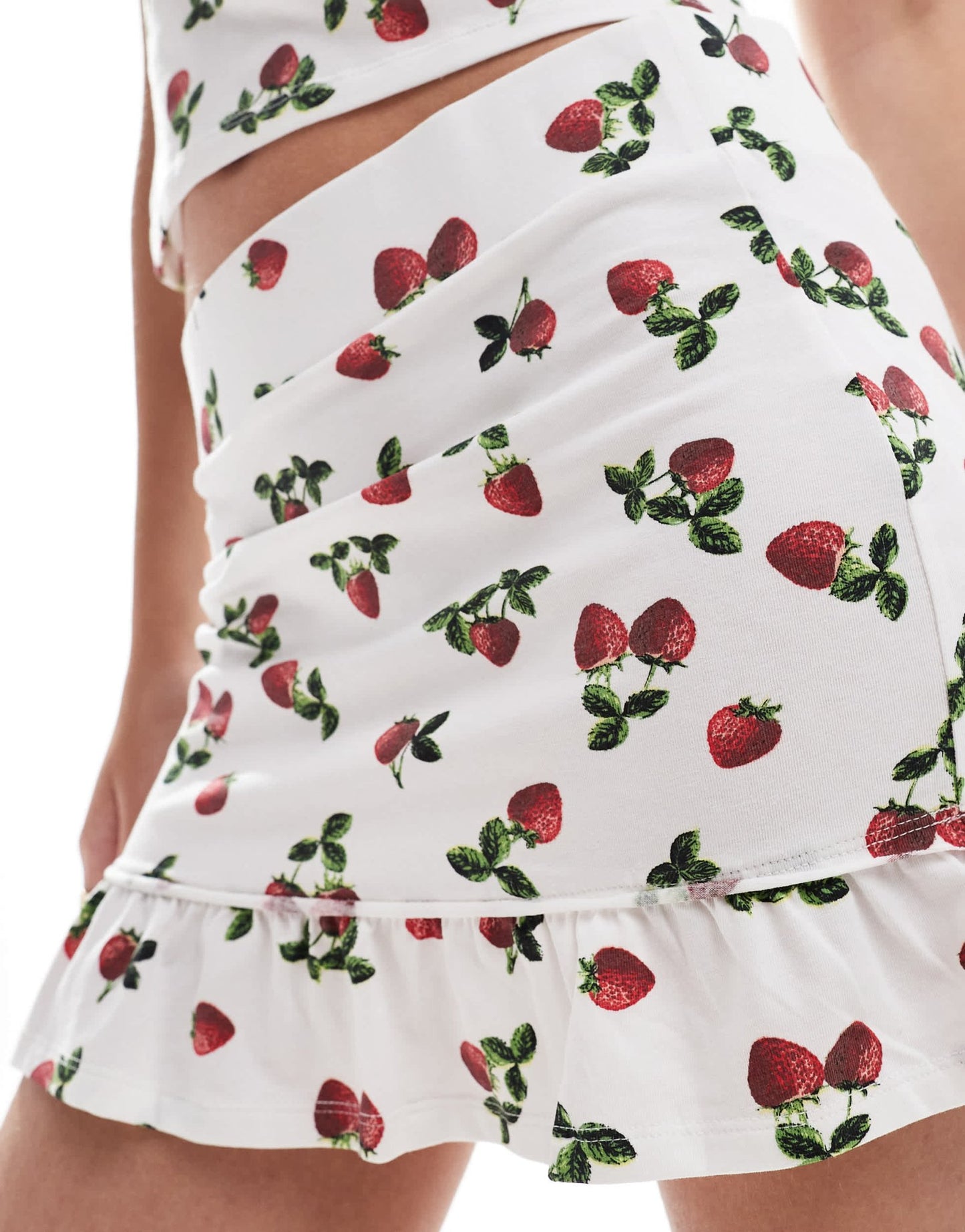 ASOS DESIGN frill hem mini skirt co - ord in strawberry print - ASOS Sample Sale