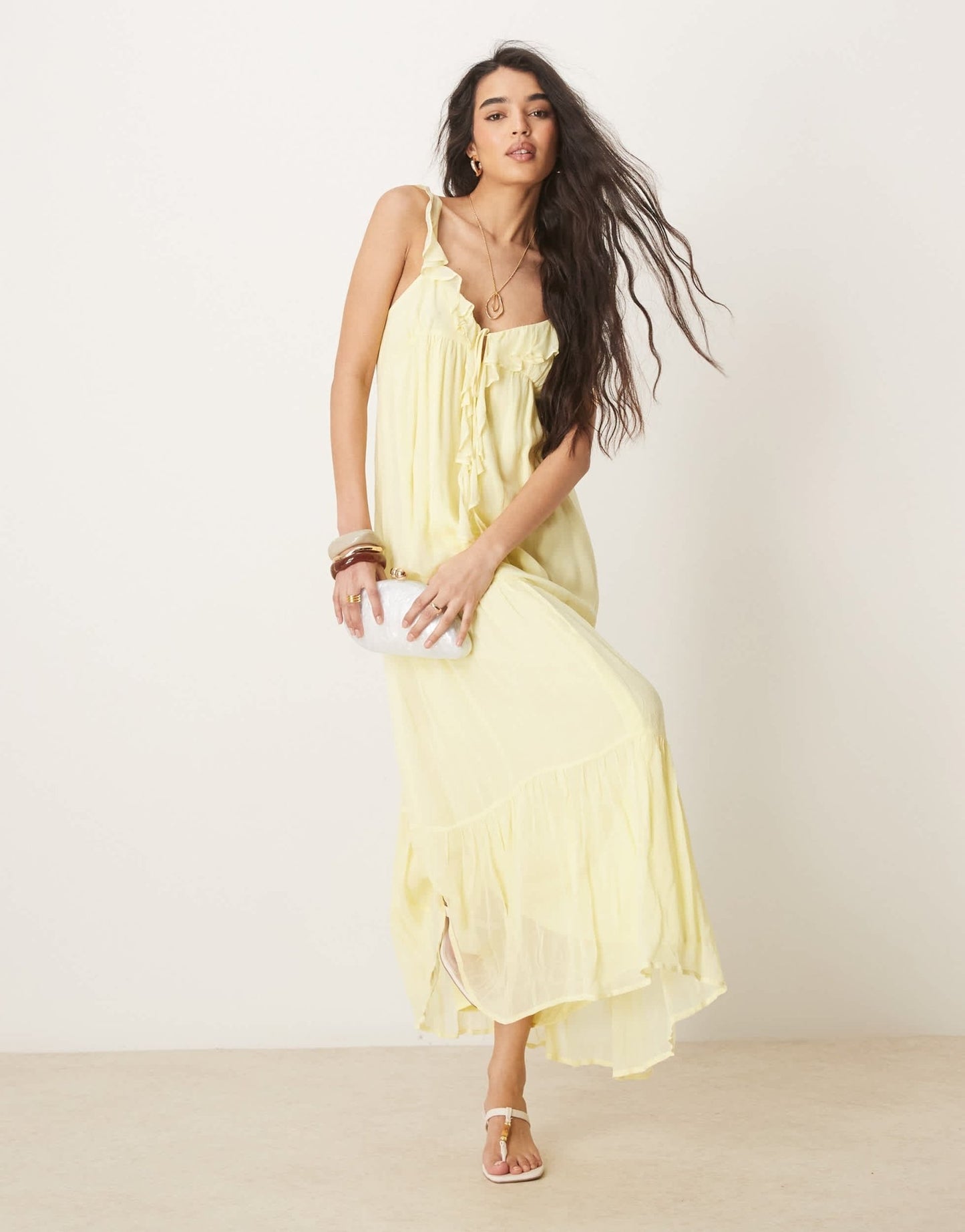 ASOS DESIGN frilled ruffle front maxi dress in lemon - ASOS Sample Sale