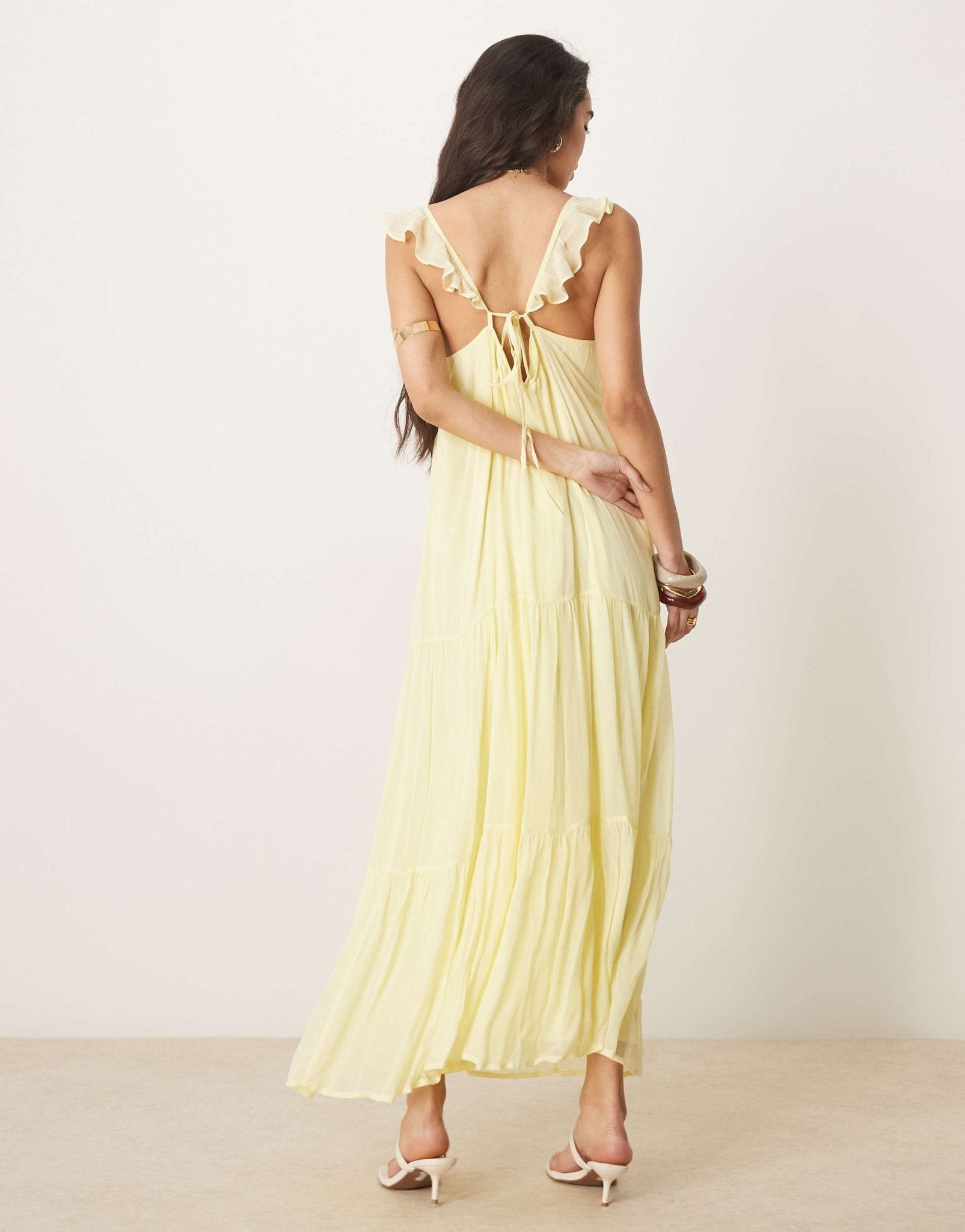 ASOS DESIGN frilled ruffle front maxi dress in lemon - ASOS Sample Sale