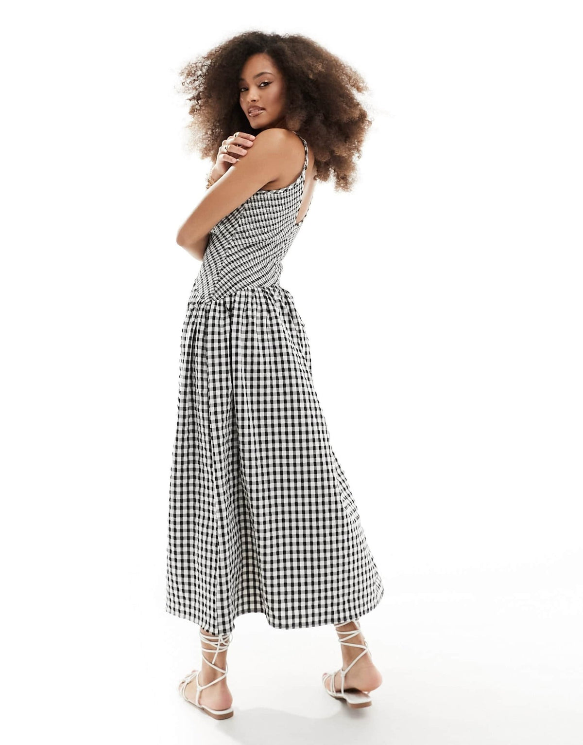 ASOS DESIGN full skirt midi crinkle sundress in mono gingham check - ASOS Sample Sale