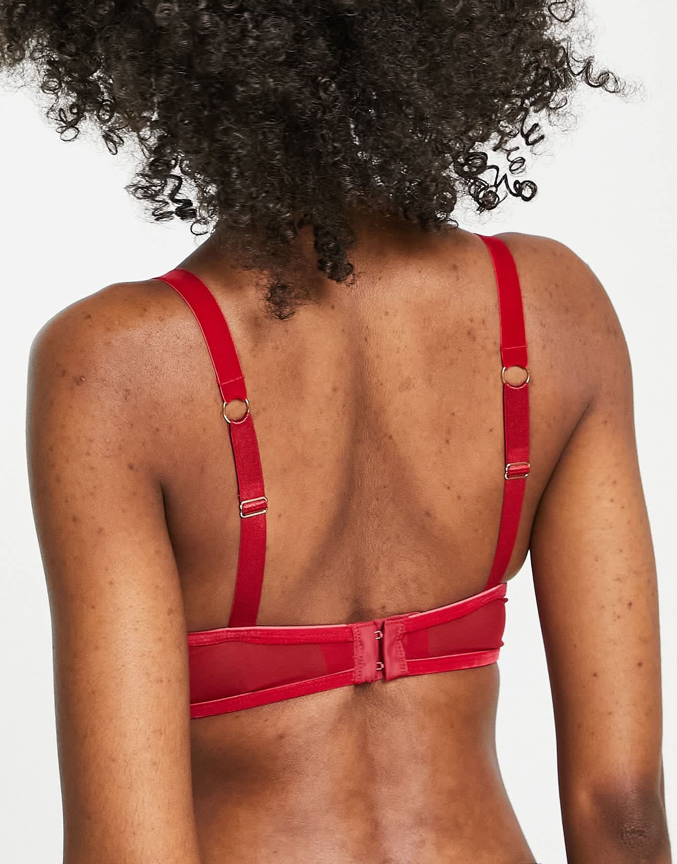 ASOS DESIGN Fuller Bust Alaia mesh and velvet trim underwire bra in burgundy - ASOS Sample Sale