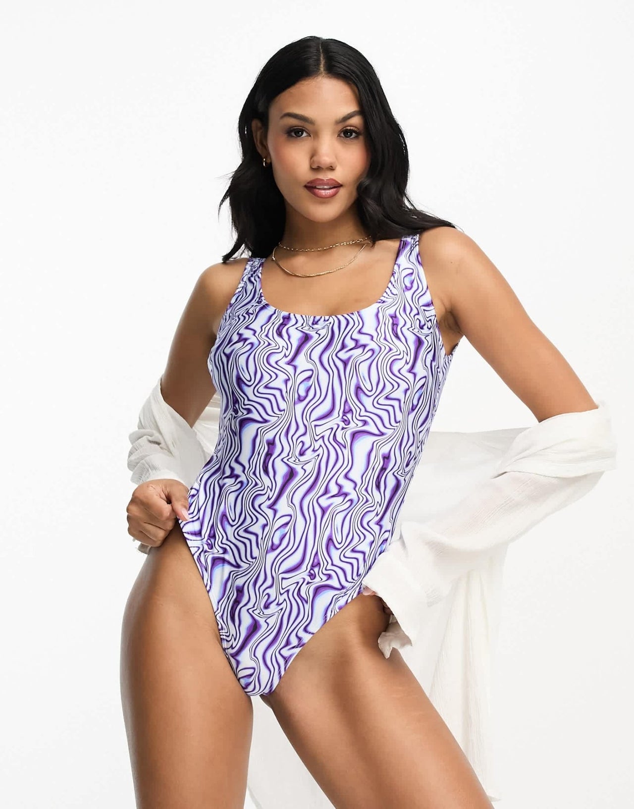 ASOS DESIGN Fuller Bust scoop neck swimsuit in abstract print - ASOS Sample Sale