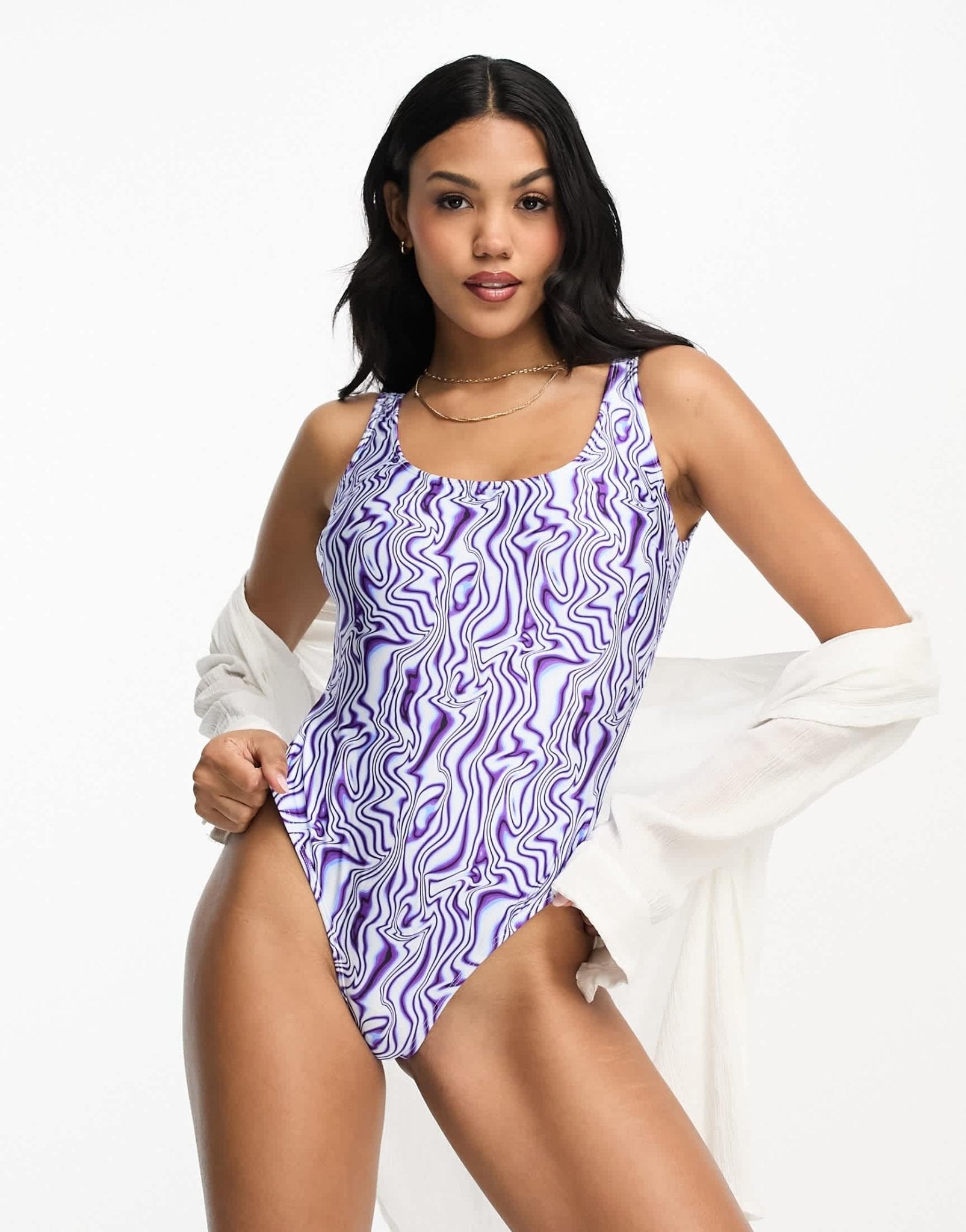 ASOS DESIGN Fuller Bust scoop neck swimsuit in abstract print - ASOS Sample Sale