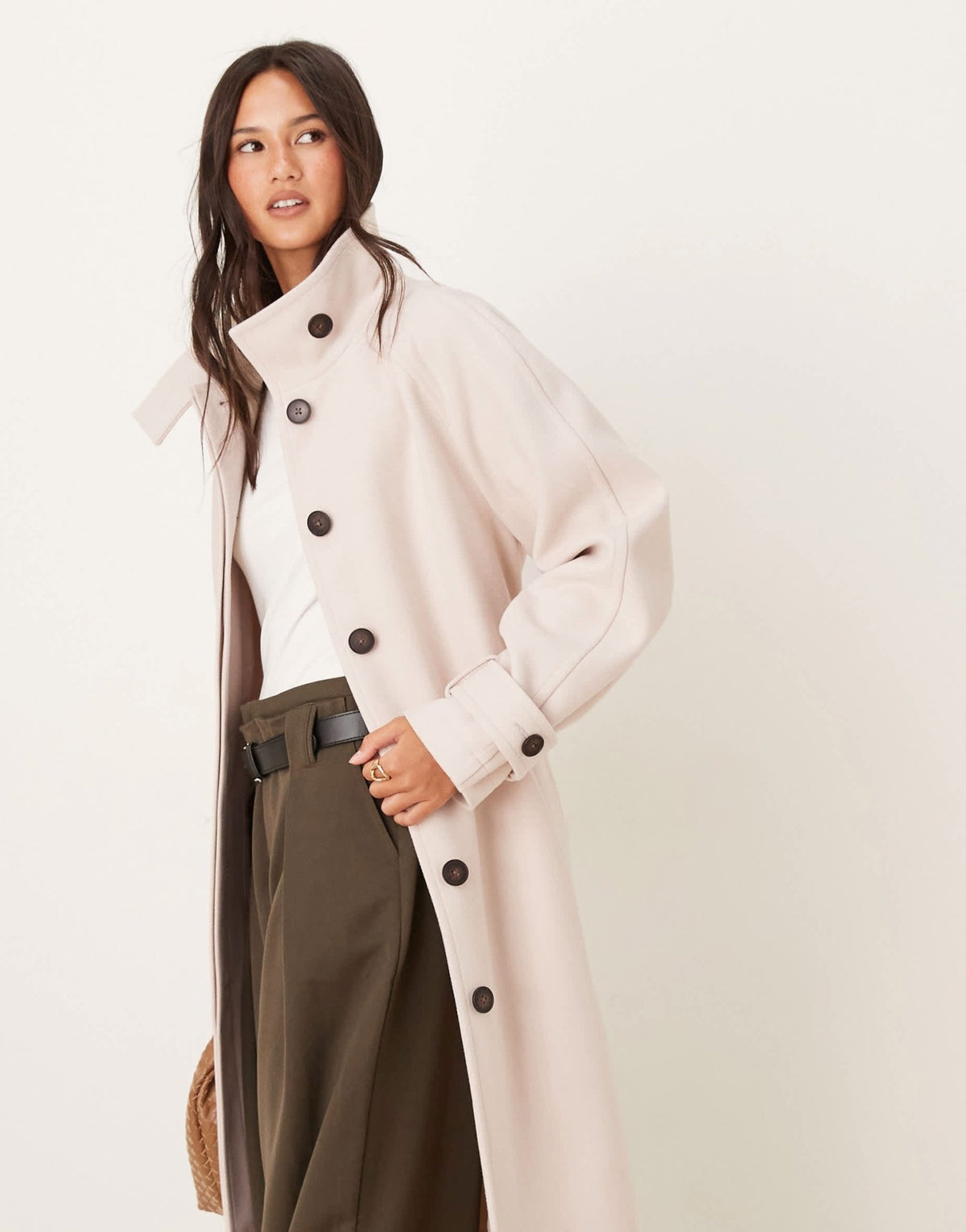 ASOS DESIGN funnel neck longline formal trench coat in oatmeal - ASOS Sample Sale