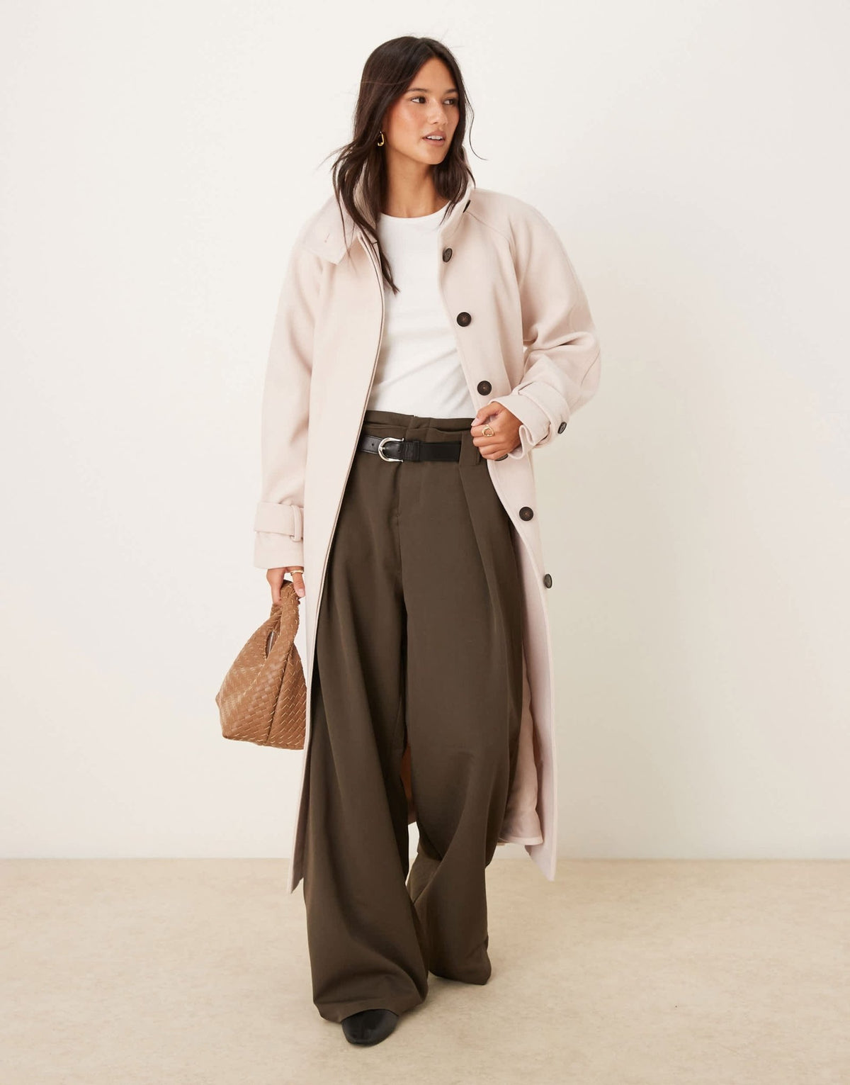 ASOS DESIGN funnel neck longline formal trench coat in oatmeal - ASOS Sample Sale