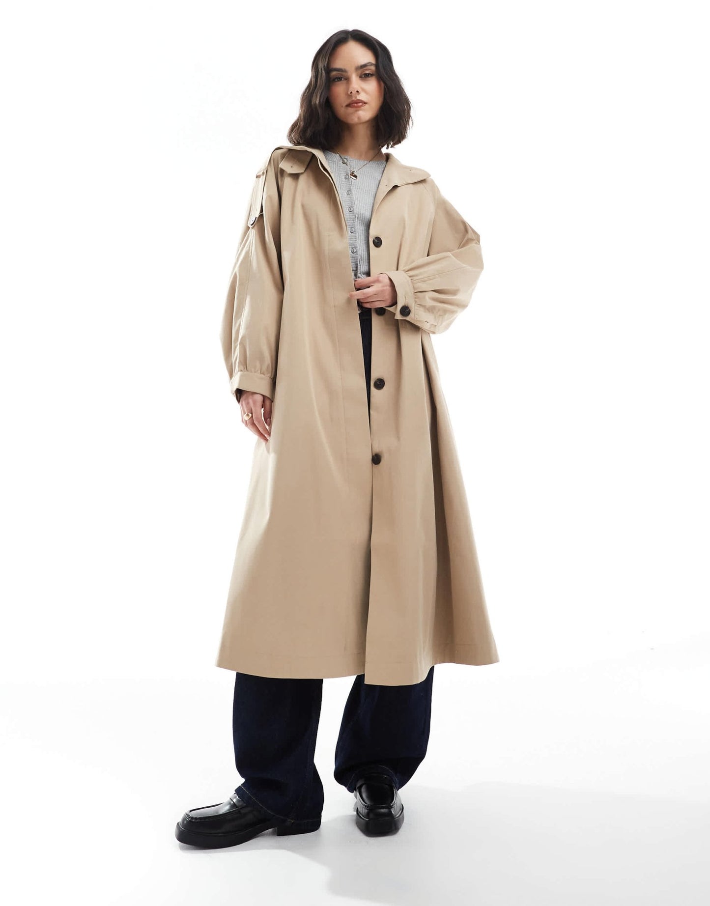 ASOS DESIGN funnel neck longline trench coat in stone - ASOS Sample Sale