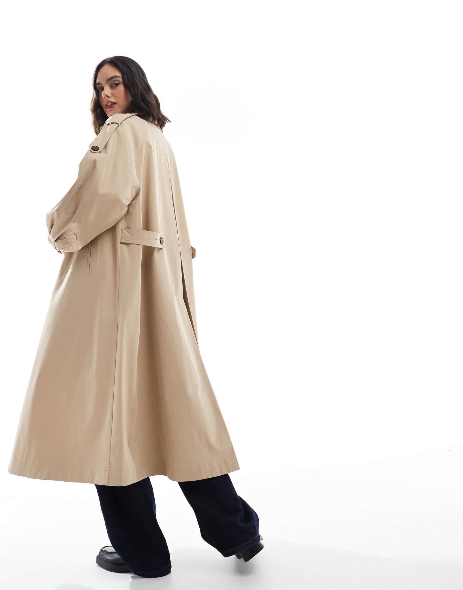 ASOS DESIGN funnel neck longline trench coat in stone - ASOS Sample Sale