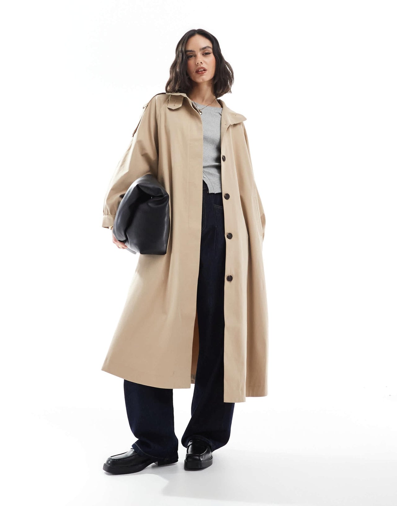 ASOS DESIGN funnel neck longline trench coat in stone - ASOS Sample Sale