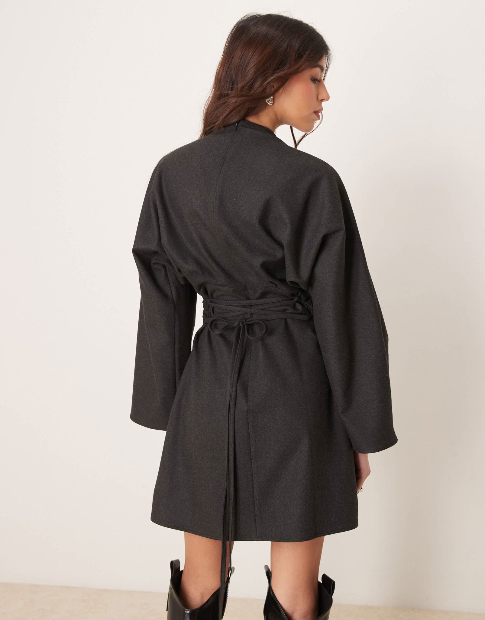 ASOS DESIGN funnel neck wide sleeve mini dress in charcoal grey - ASOS Sample Sale