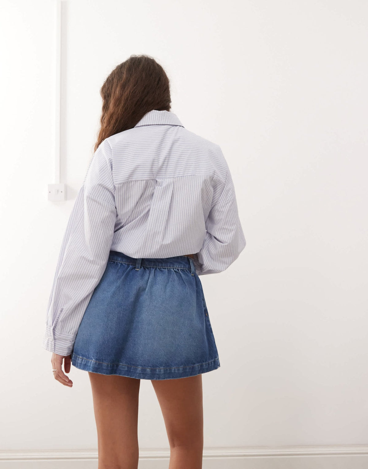 ASOS DESIGN gathered denim micro skirt in mid blue - ASOS Sample Sale