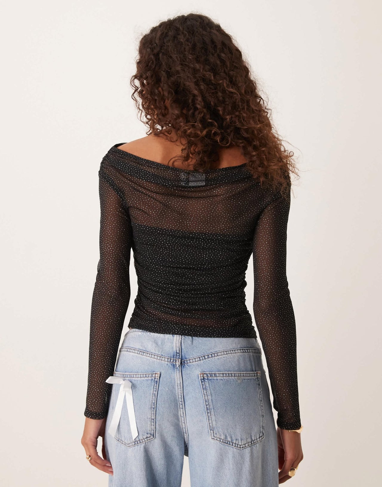 ASOS DESIGN gathered off the shoulder mesh top in black glitter mesh - ASOS Sample Sale