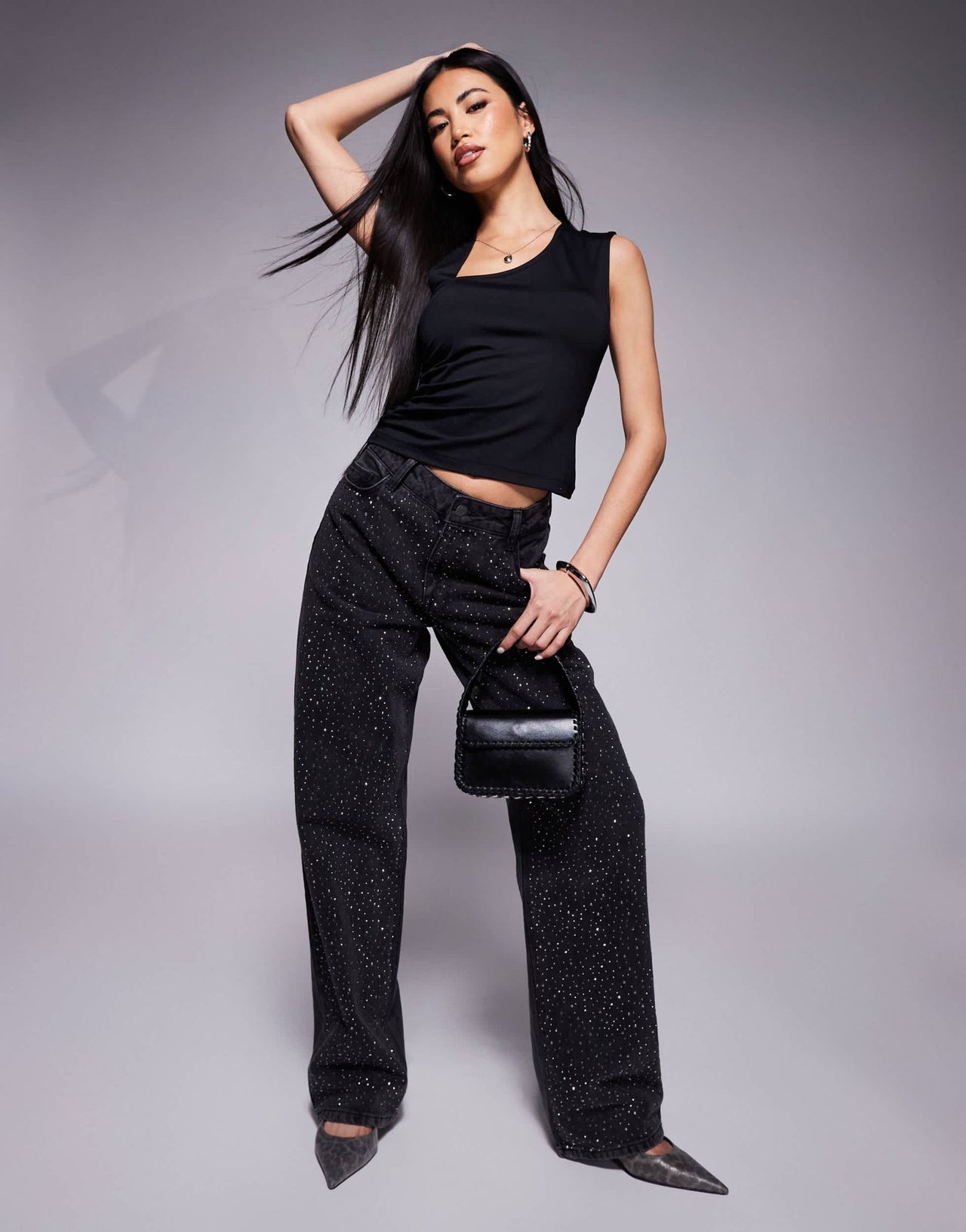 ASOS DESIGN gathered side tank with strap detail in black - ASOS Sample Sale