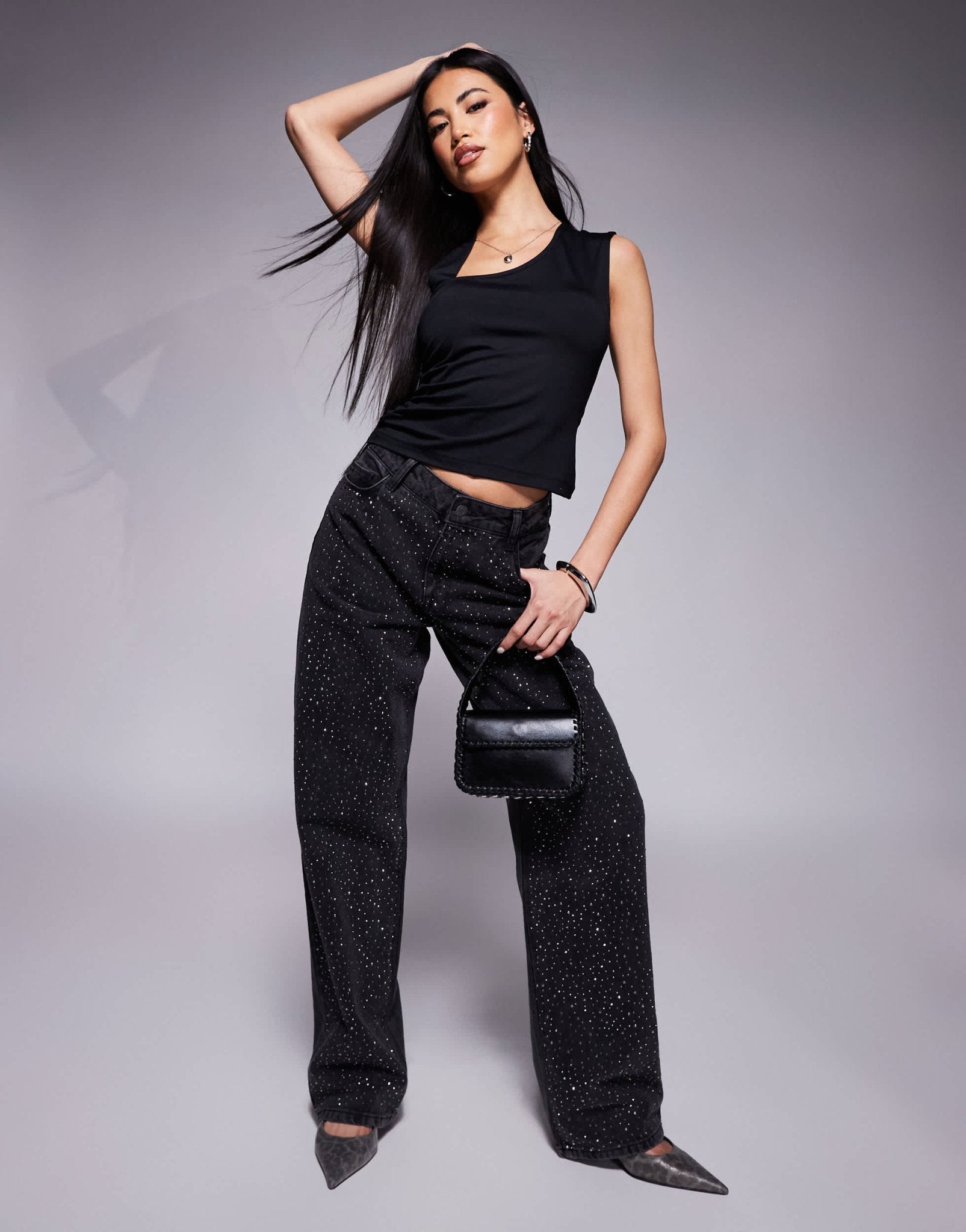 ASOS DESIGN gathered side tank with strap detail in black - ASOS Sample Sale