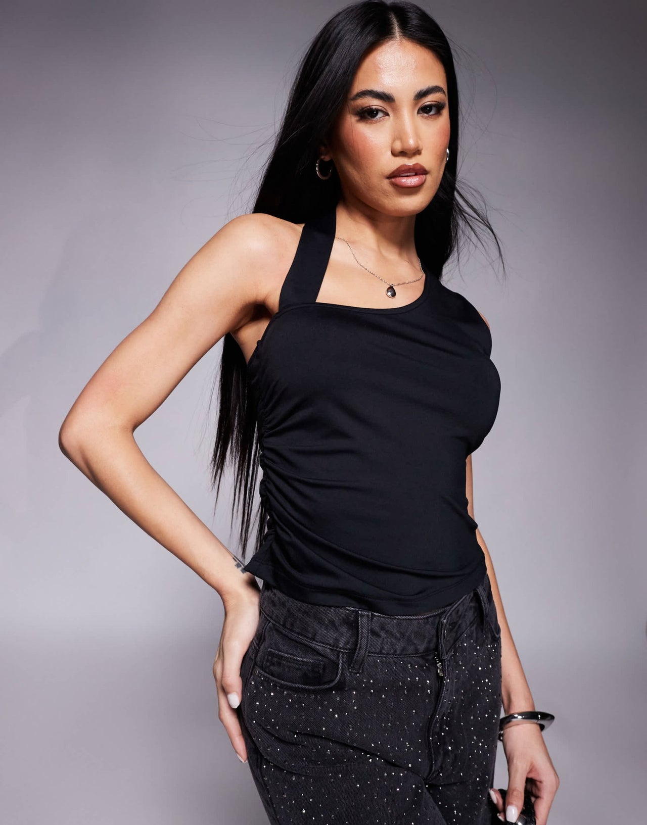 ASOS DESIGN gathered side tank with strap detail in black - ASOS Sample Sale