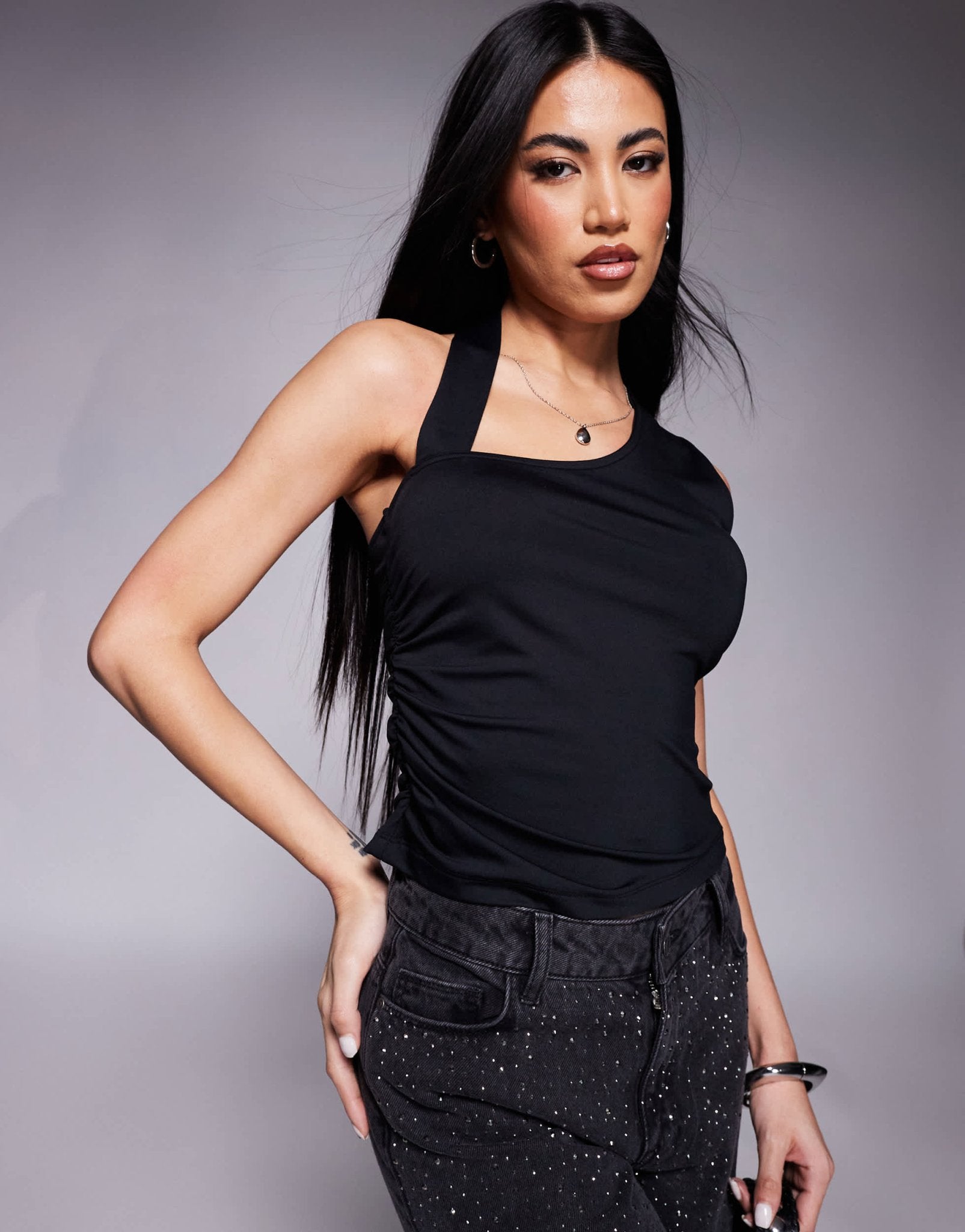 ASOS DESIGN gathered side tank with strap detail in black - ASOS Sample Sale