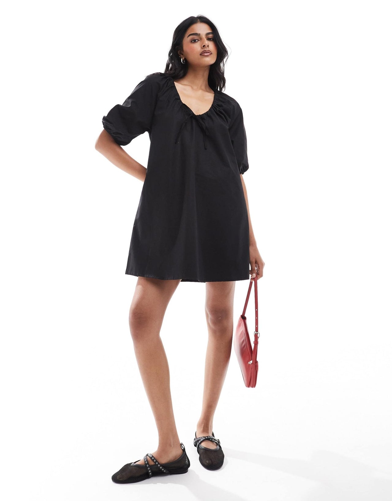ASOS DESIGN gathered tie front mini smock dress in black - ASOS Sample Sale