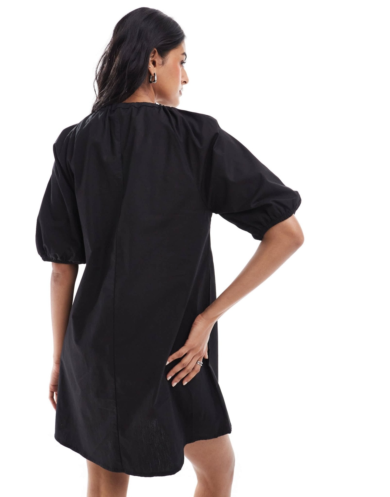 ASOS DESIGN gathered tie front mini smock dress in black - ASOS Sample Sale