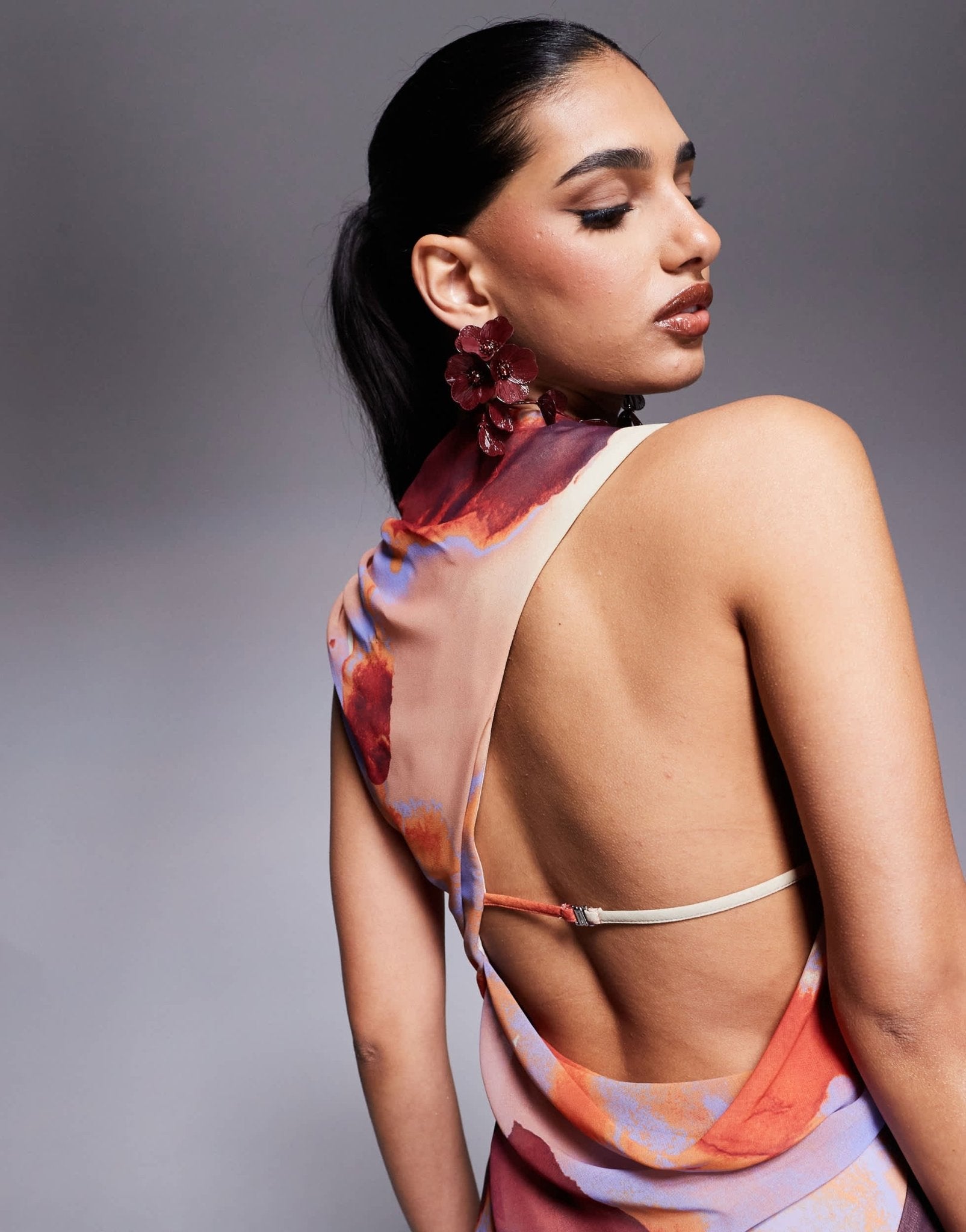 ASOS DESIGN gathered waist ruffle maxi dress with open back in abstract print - ASOS Sample Sale