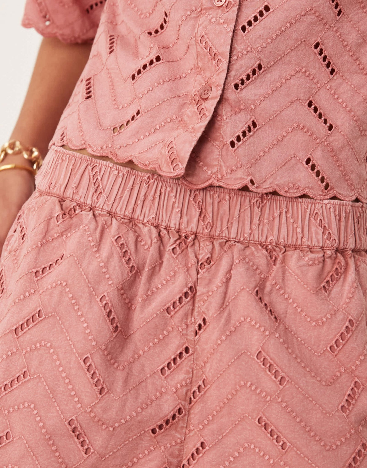 ASOS DESIGN geo broderie relaxed shorts co-ord in rose - ASOS Sample Sale
