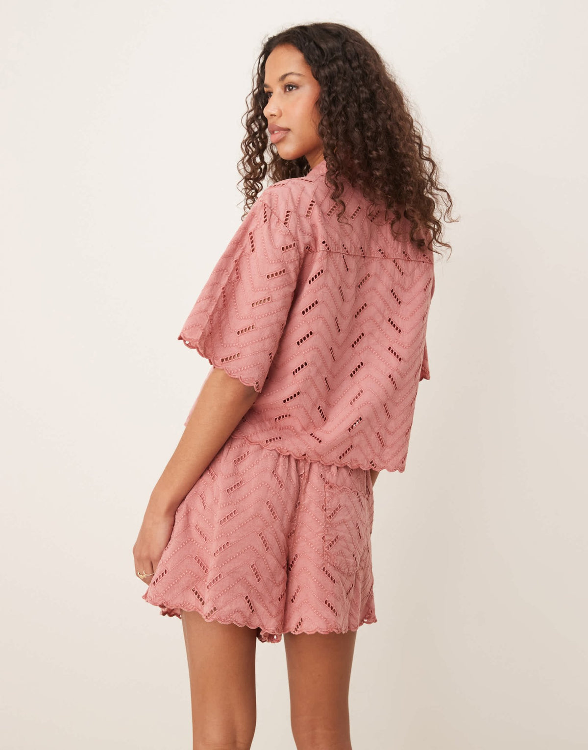 ASOS DESIGN geo broderie relaxed shorts co-ord in rose - ASOS Sample Sale