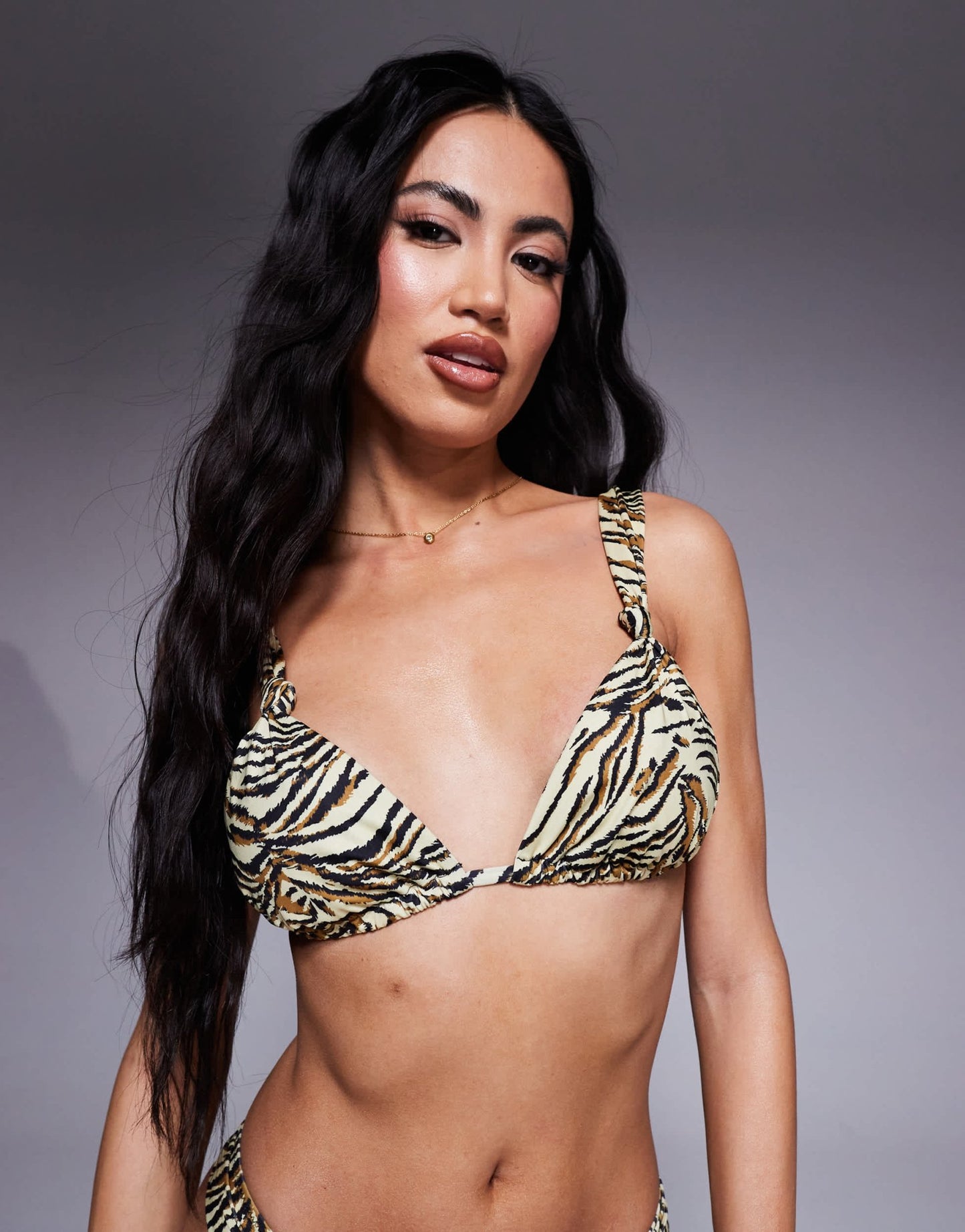ASOS DESIGN Gia high apex triangle bikini top in animal print - ASOS Sample Sale