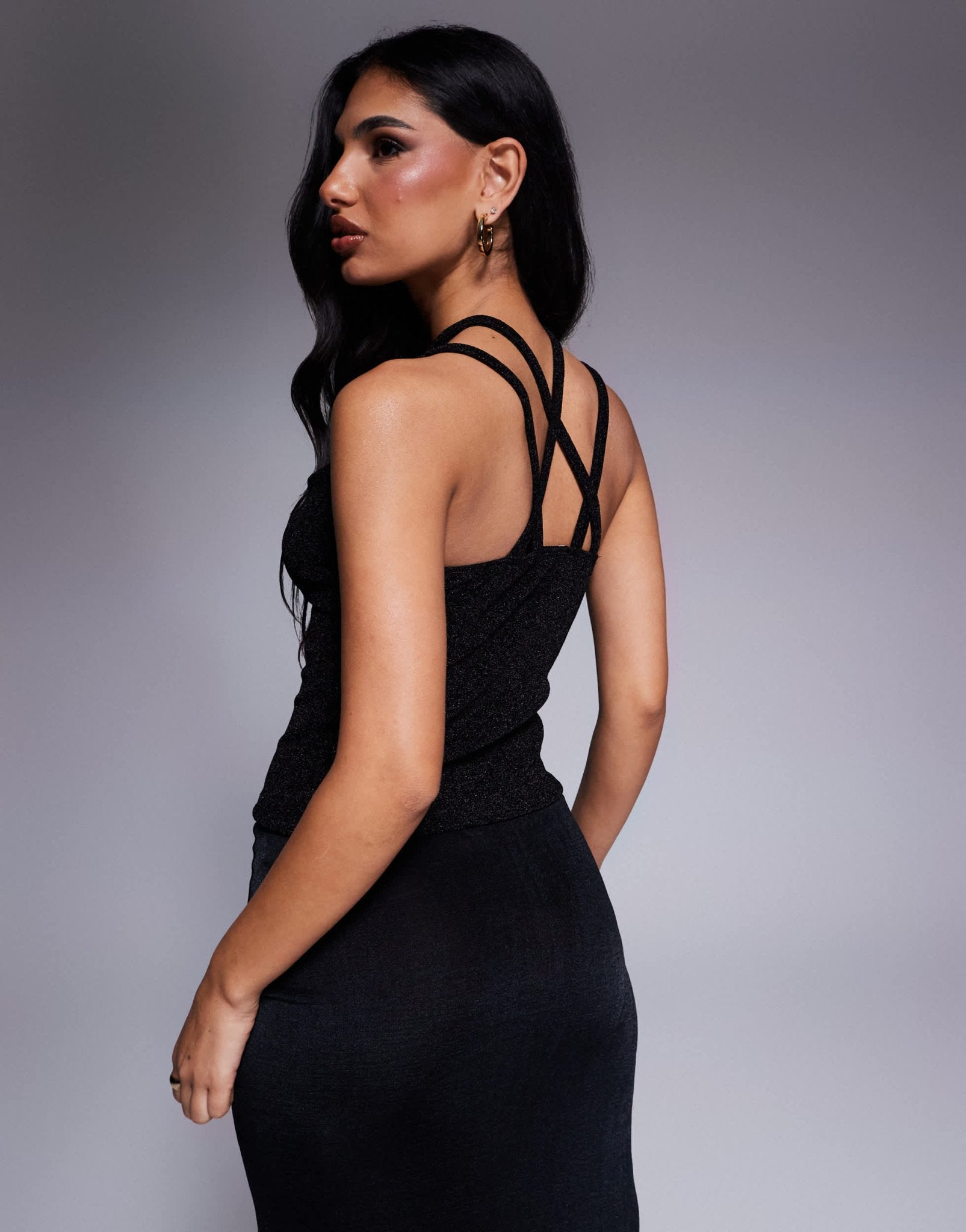 ASOS DESIGN glitter foil cut out cami top in black - ASOS Sample Sale
