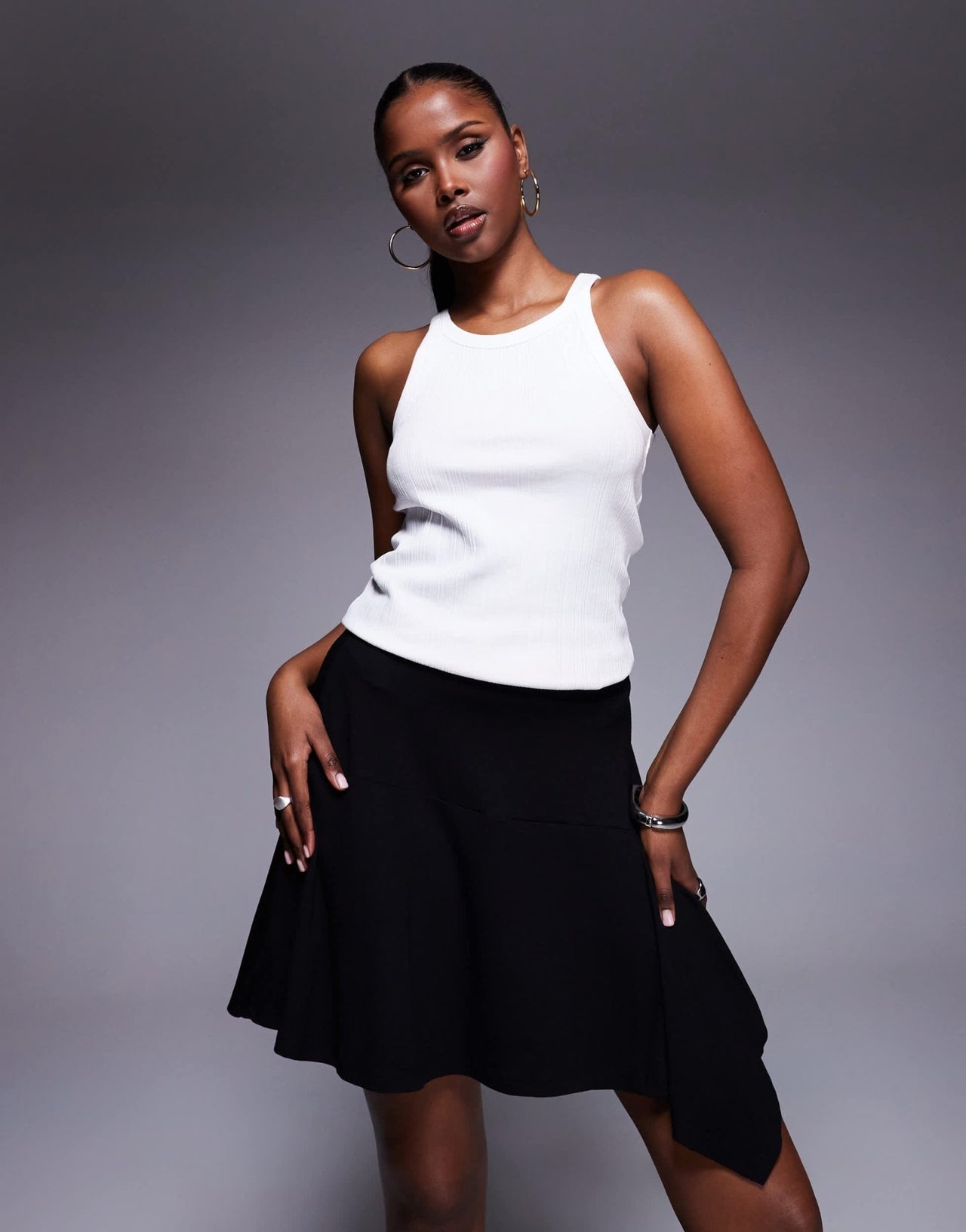 ASOS DESIGN godet detail asymmetric mini skirt in black - ASOS Sample Sale