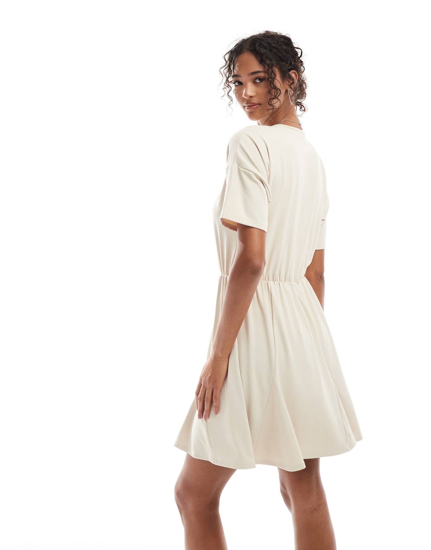ASOS DESIGN godet hem mini T-shirt dress in beige - ASOS Sample Sale