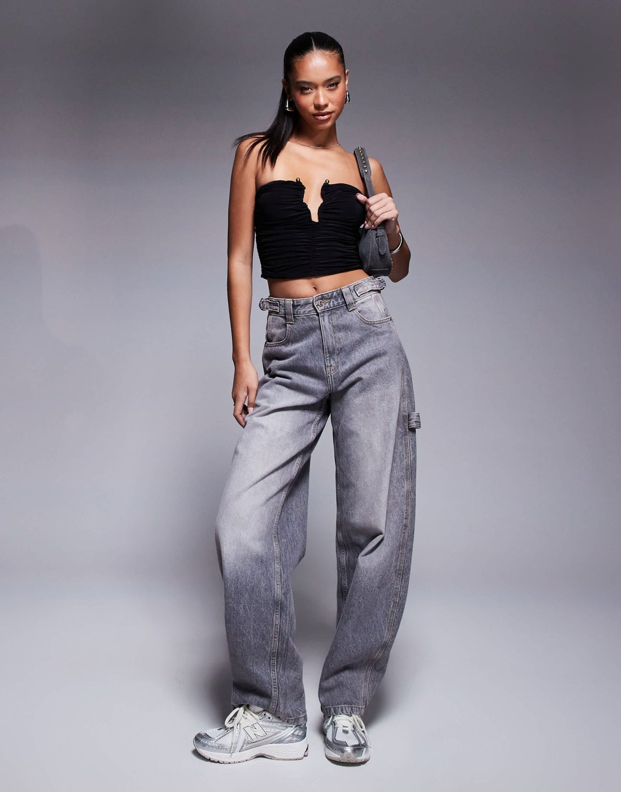 ASOS DESIGN gold detail ruched cut out bandeau top in black - ASOS Sample Sale