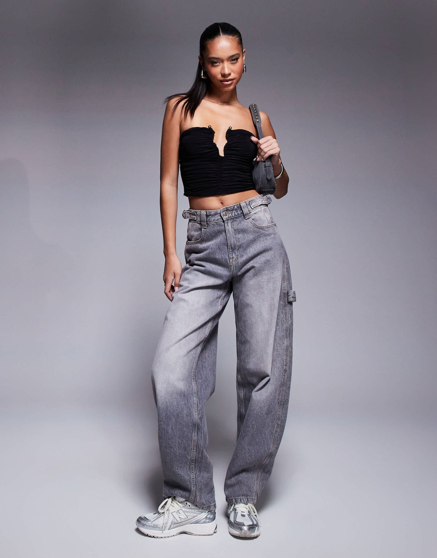 ASOS DESIGN gold detail ruched cut out bandeau top in black - ASOS Sample Sale
