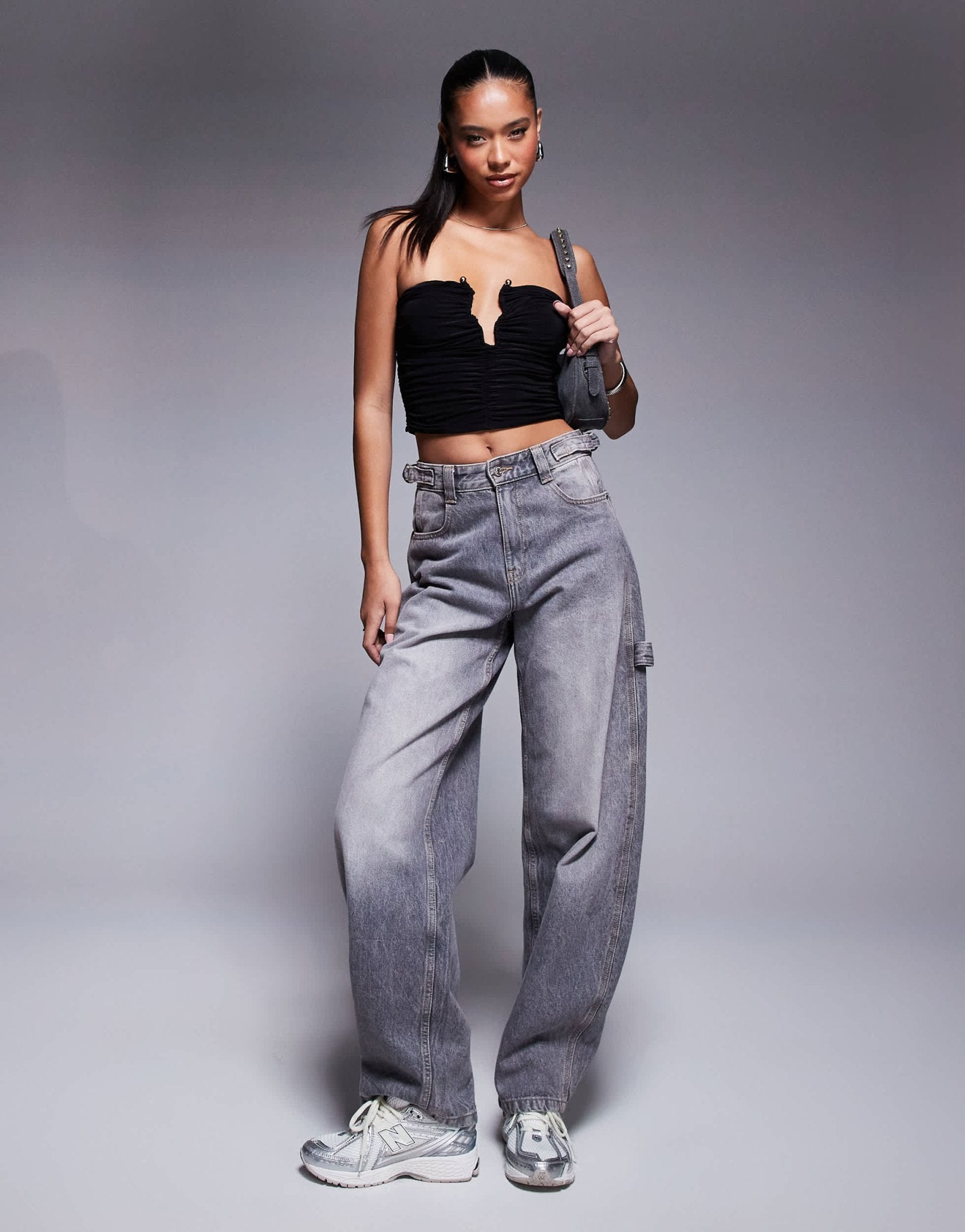ASOS DESIGN gold detail ruched cut out bandeau top in black - ASOS Sample Sale